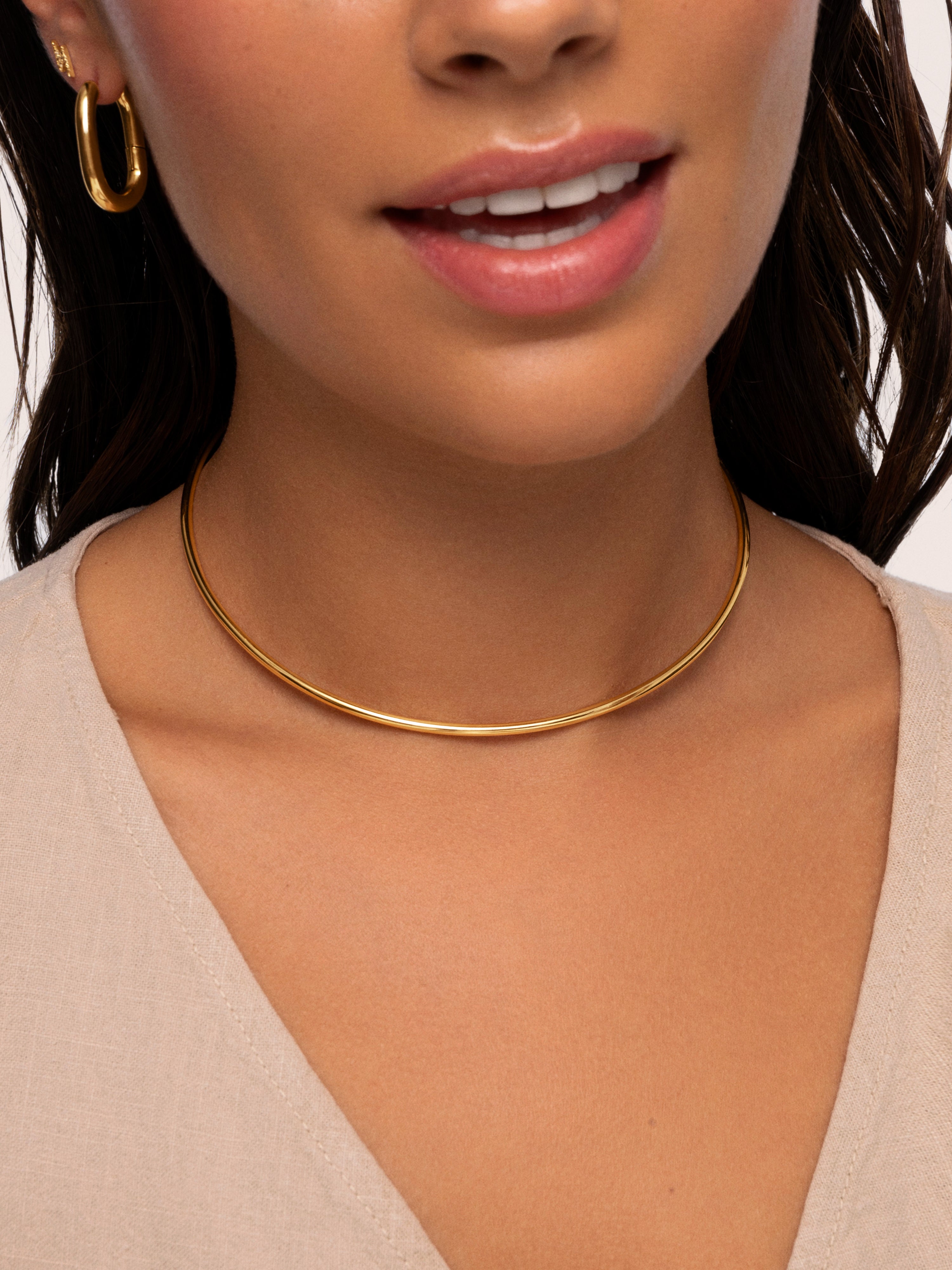Collar tipo chocker line chain de acero bañado en oro - Singularu - Dorado Dorado-2
