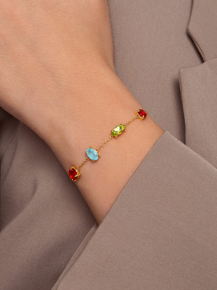 Pulsera Drop Orquidea de aleación de metales bañada en oro Multicolor-2