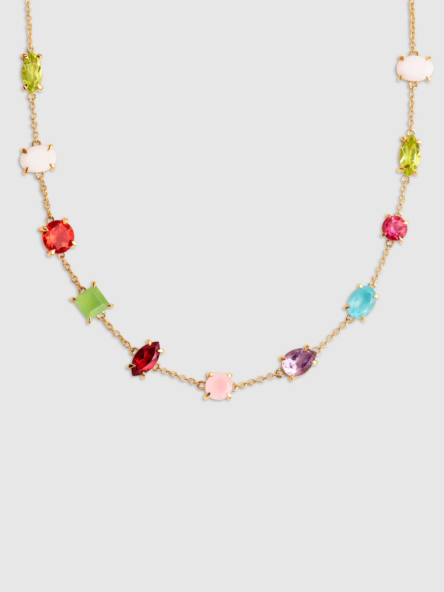 Collar Drop Orquidea de aleación de metales bañado en oro Multicolor-1