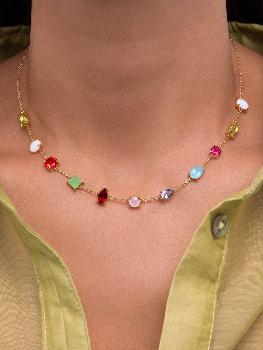 Collar Drop Orquidea de aleación de metales bañado en oro Multicolor-2