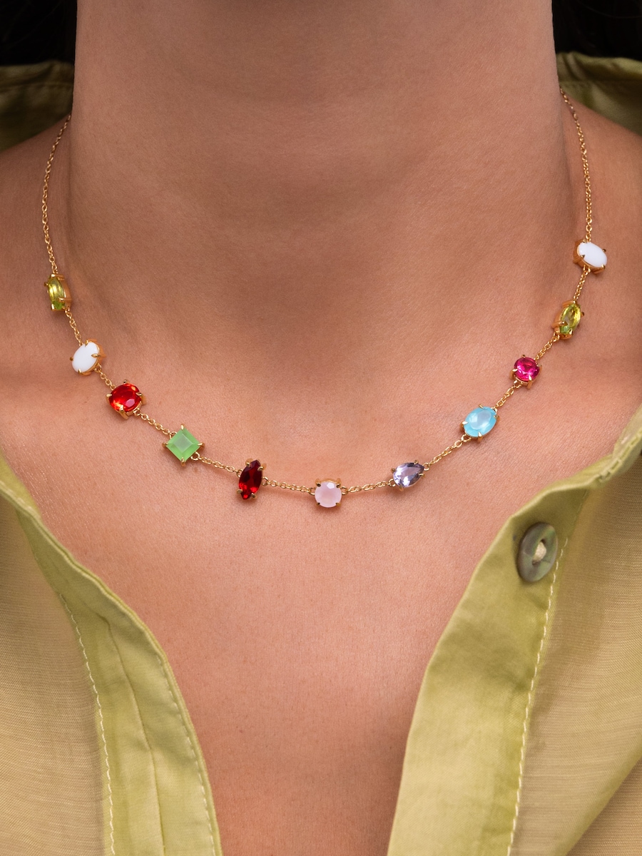 Collar Drop Orquidea de aleación de metales bañado en oro Multicolor-2