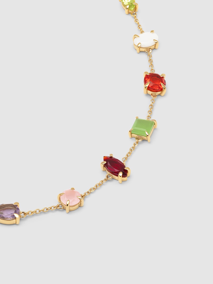 Collar Drop Orquidea de aleación de metales bañado en oro Multicolor-3