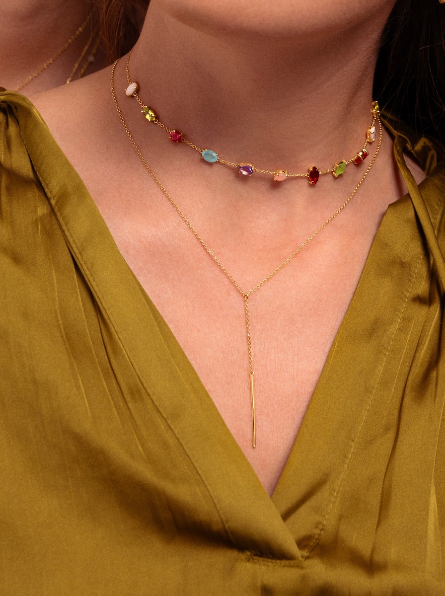 Collar Drop Orquidea de aleación de metales bañado en oro Multicolor-4