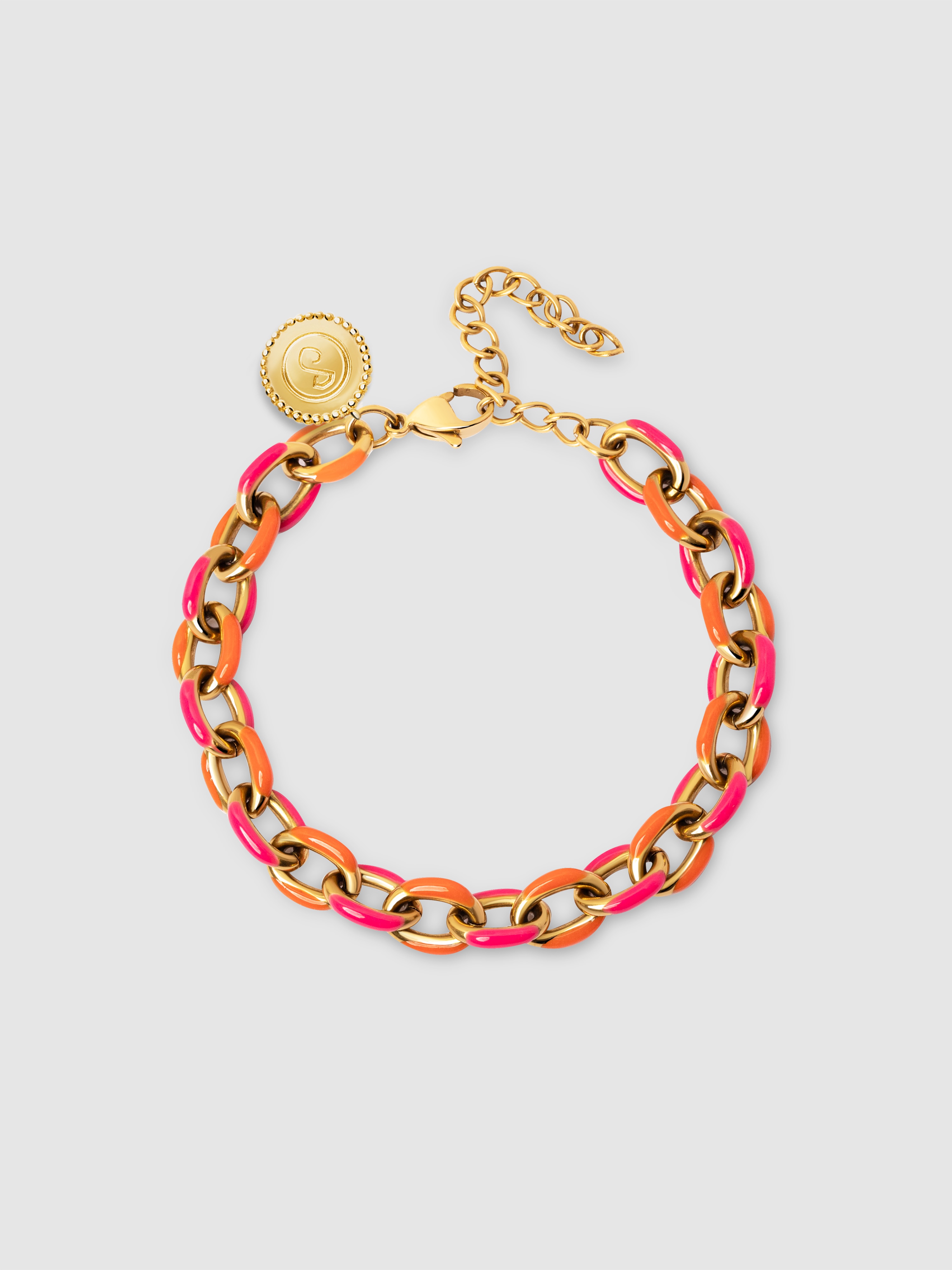 Imagen 1 de Pulsera de eslabones link tropical de acero bañada en oro - Multicolor Multicolor