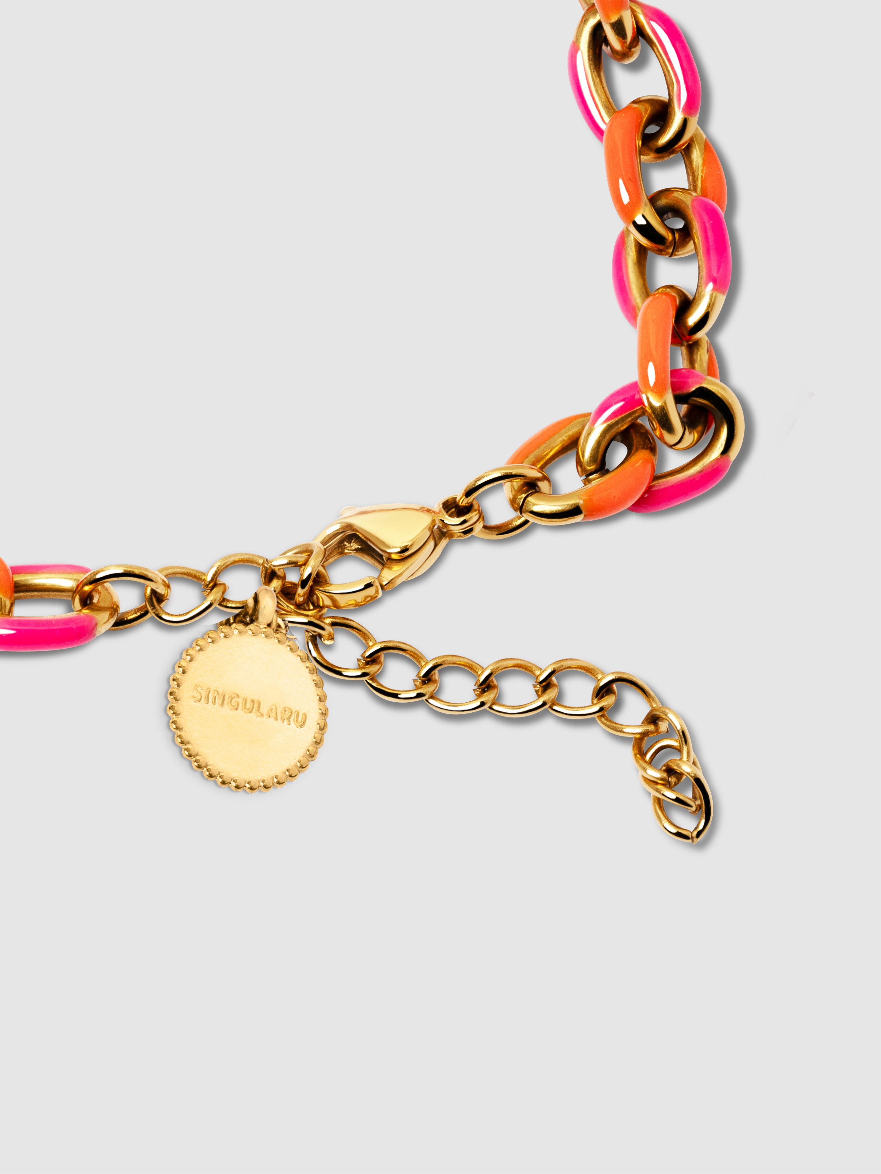 Imagen 4 de Pulsera de eslabones link tropical de acero bañada en oro - Multicolor Multicolor