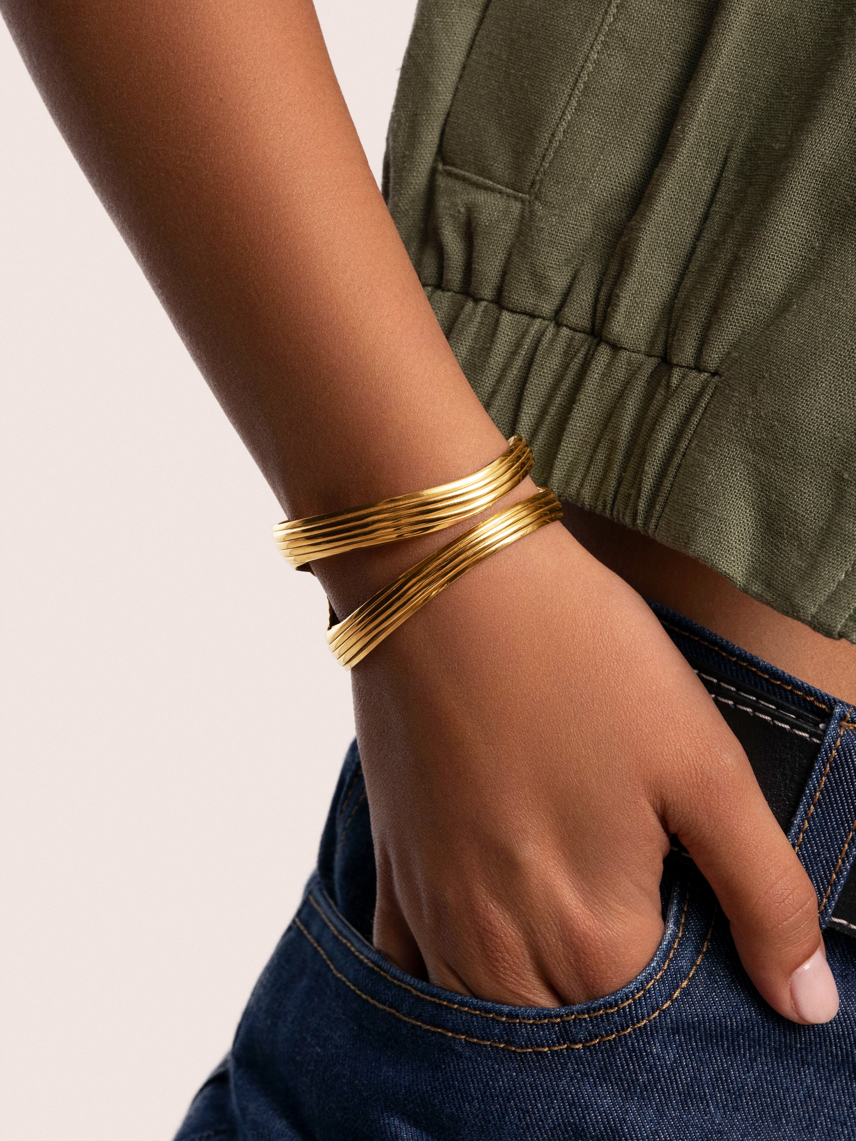 Pulsera organic sea de acero bañada en oro - Singularu - Dorado Dorado-3