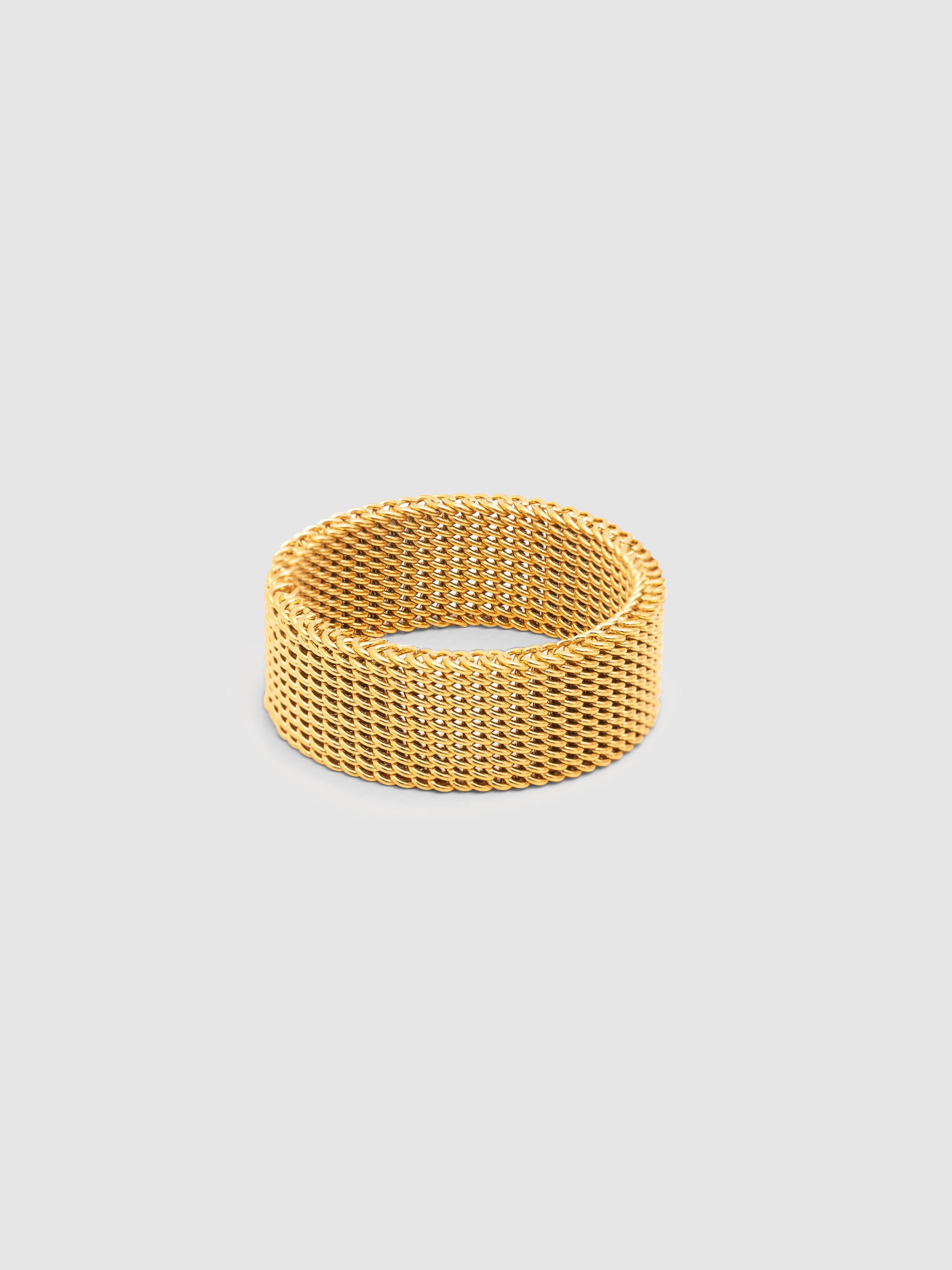 Imagen 0 de Anillo mesh de acero bañado en oro Dorado
