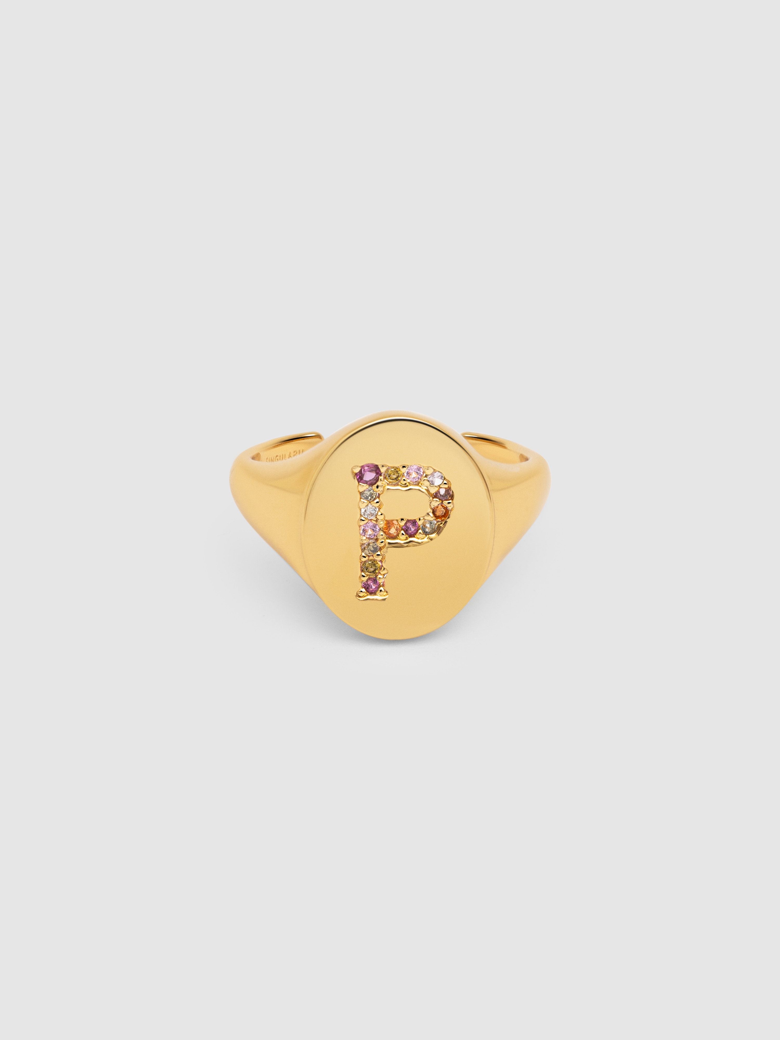 Anillo ajustable personalizado signet letter colors de aleación de metales bañado en oro letra p - Singularu - Multicolor Multicolor-1