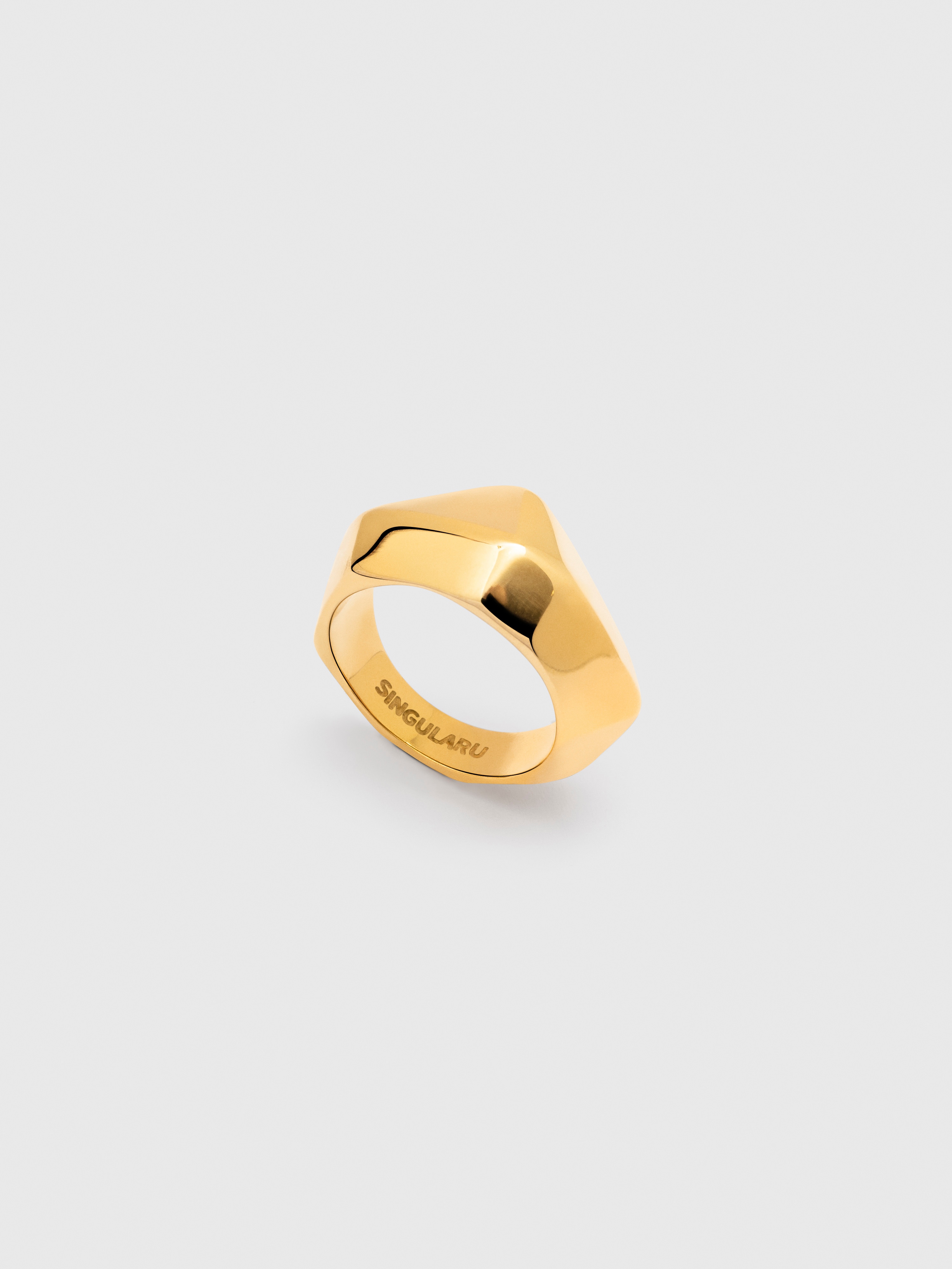 Anillo tipo sello tempo de acero bañado en oro - Singularu - Dorado Dorado-3