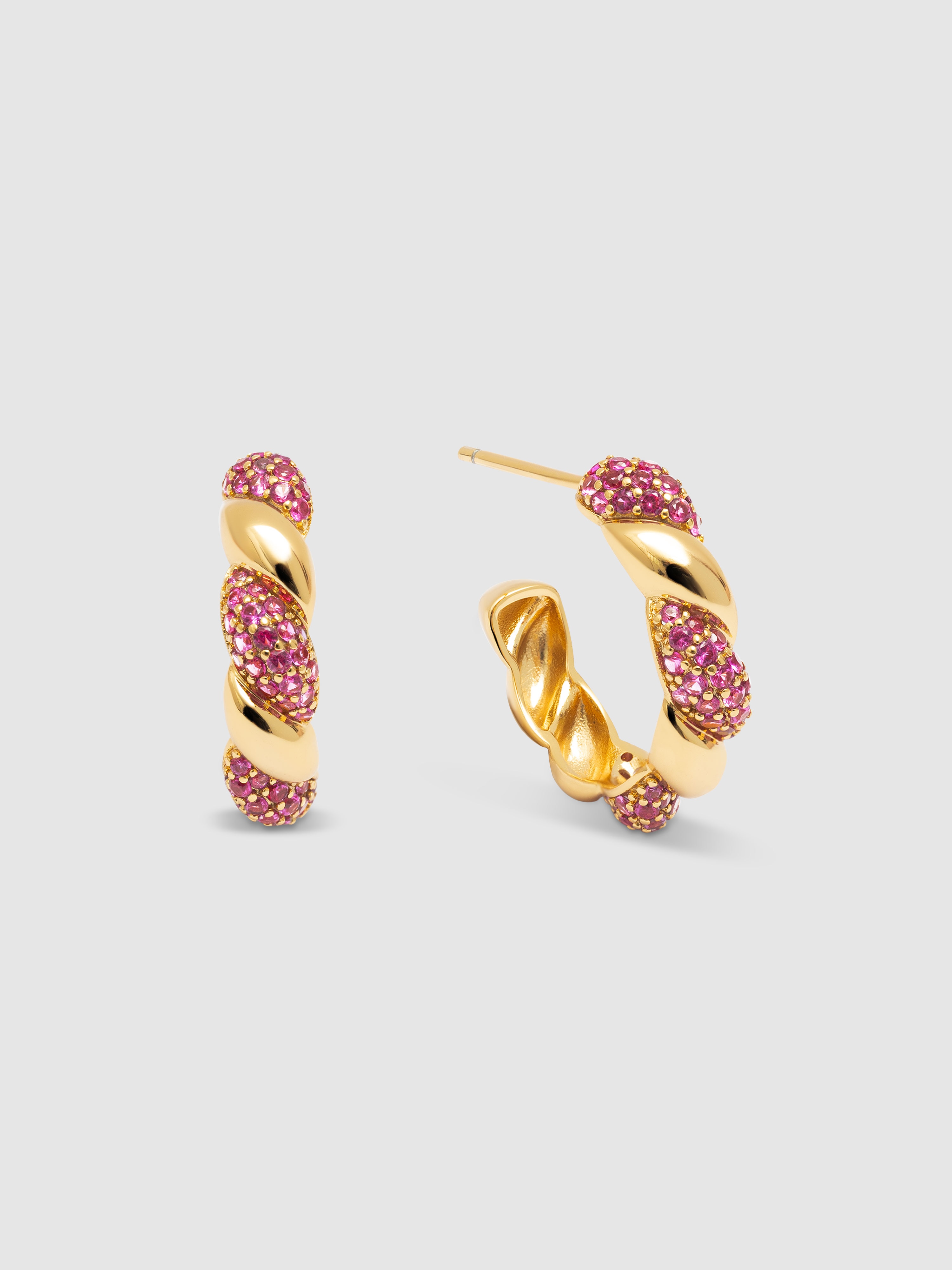 Pendientes de aro twist spark de aleación de metales bañado en oro - Singularu - Rosa Rosa-1