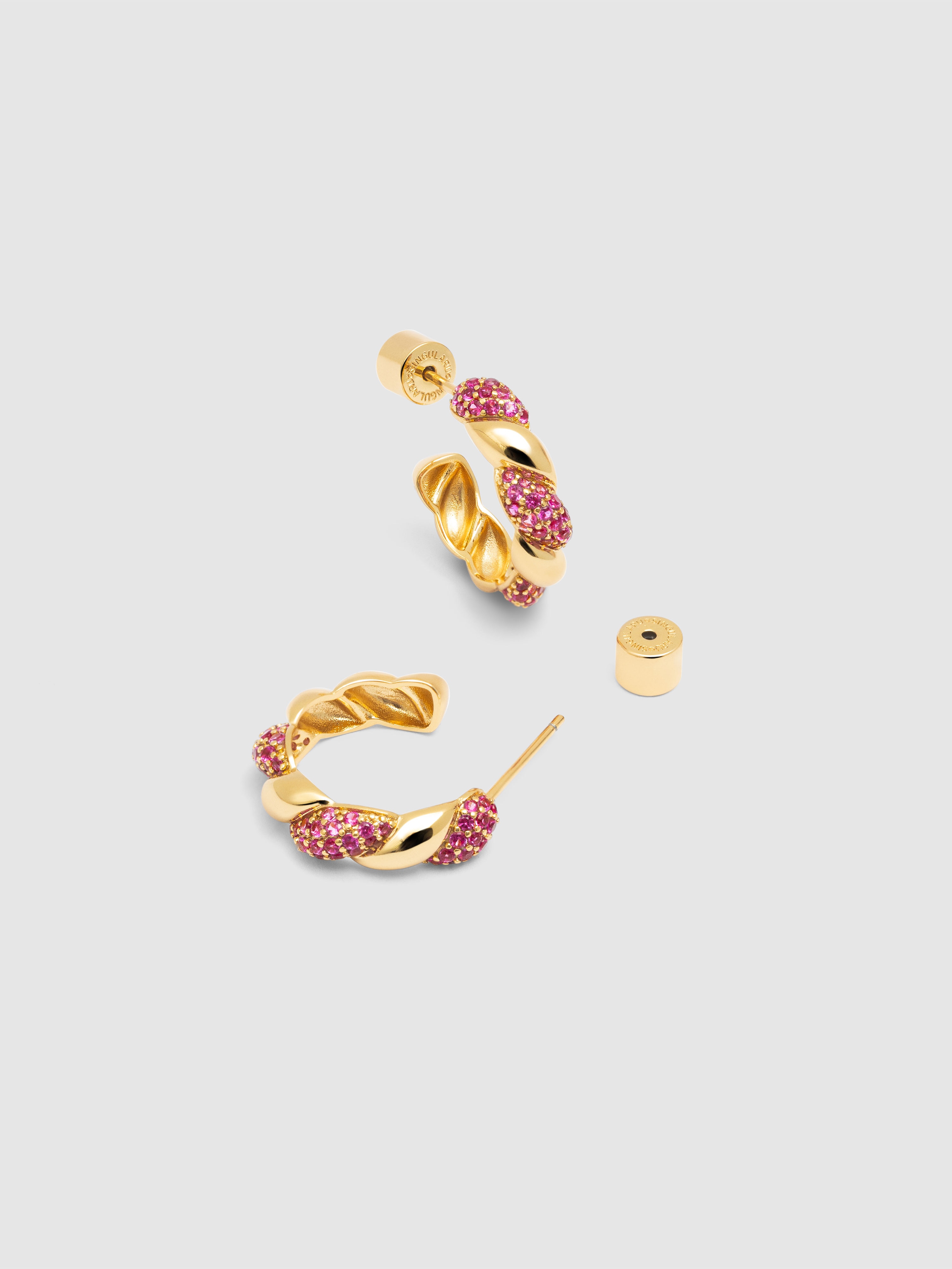 Pendientes de aro twist spark de aleación de metales bañado en oro - Singularu - Rosa Rosa-4