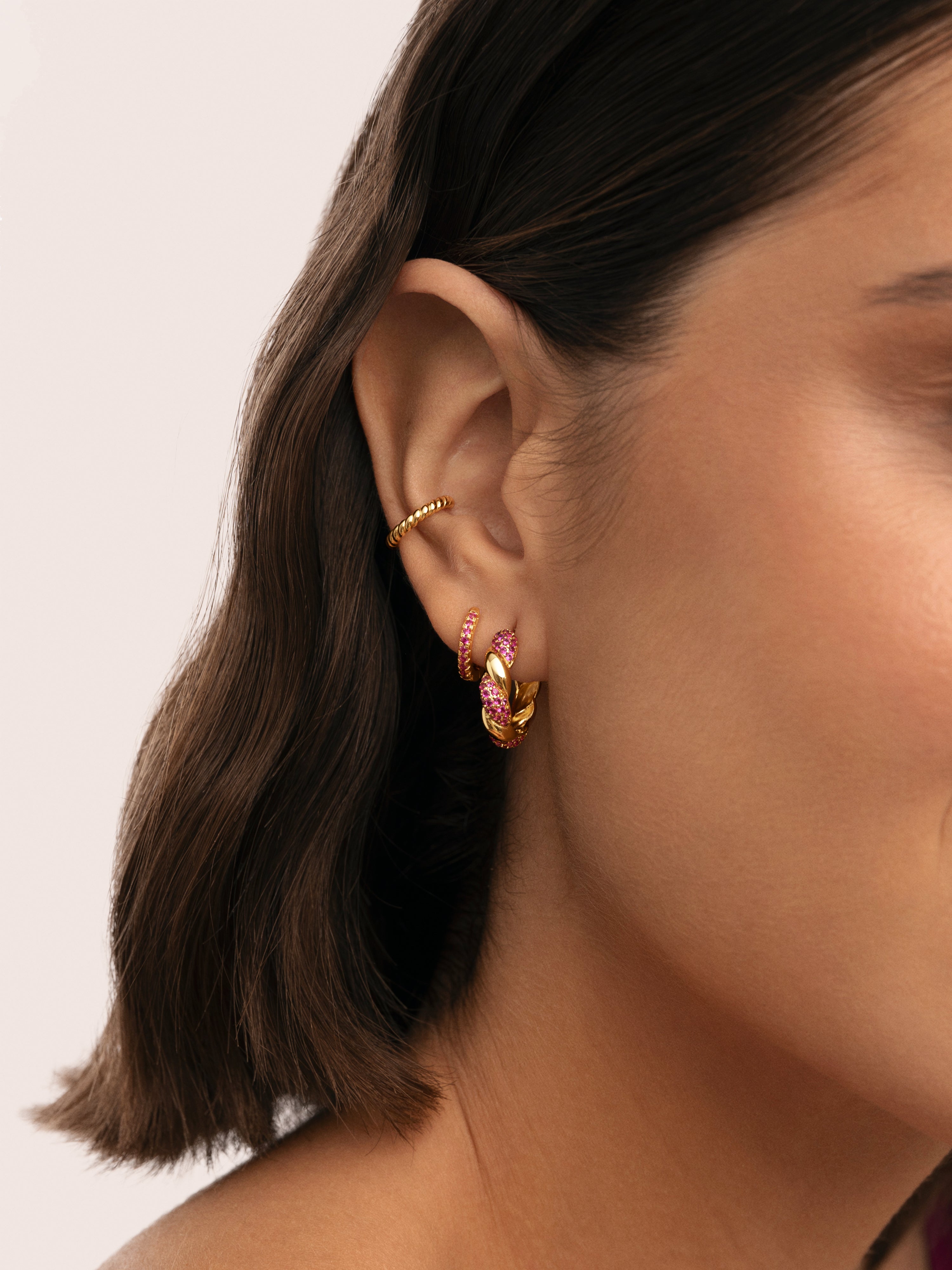 Pendientes de aro twist spark de aleación de metales bañado en oro - Singularu - Rosa Rosa-5