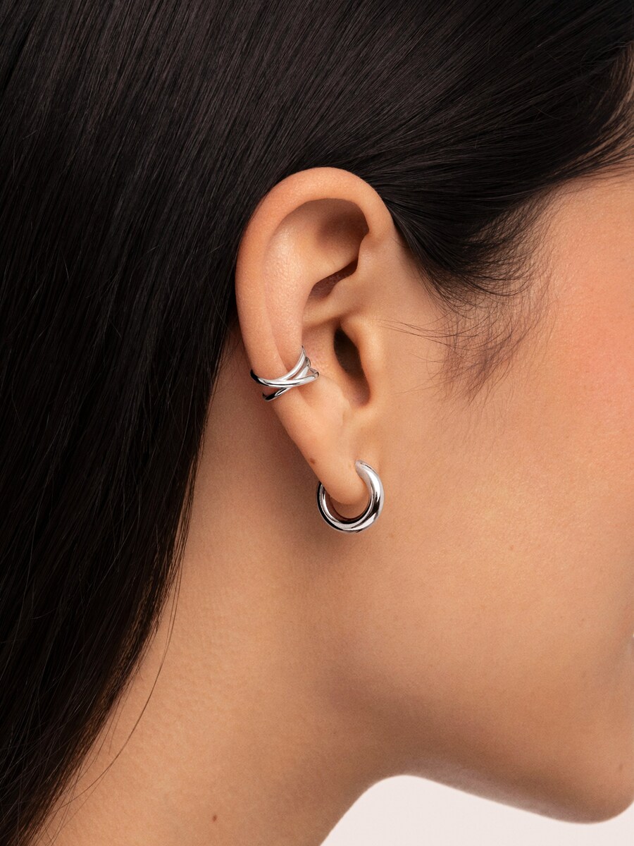 Piercing Ear Cuff Triple Cross de aleación de metales bañado en rodio Plata-2