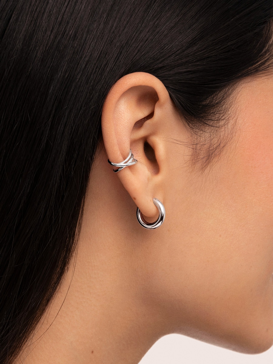 Piercing Ear Cuff Triple Cross de aleación de metales bañado en rodio Plata-2