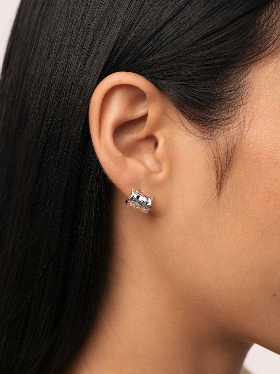 Pendientes Marea de aleación de metales bañado en rodio Plata-2