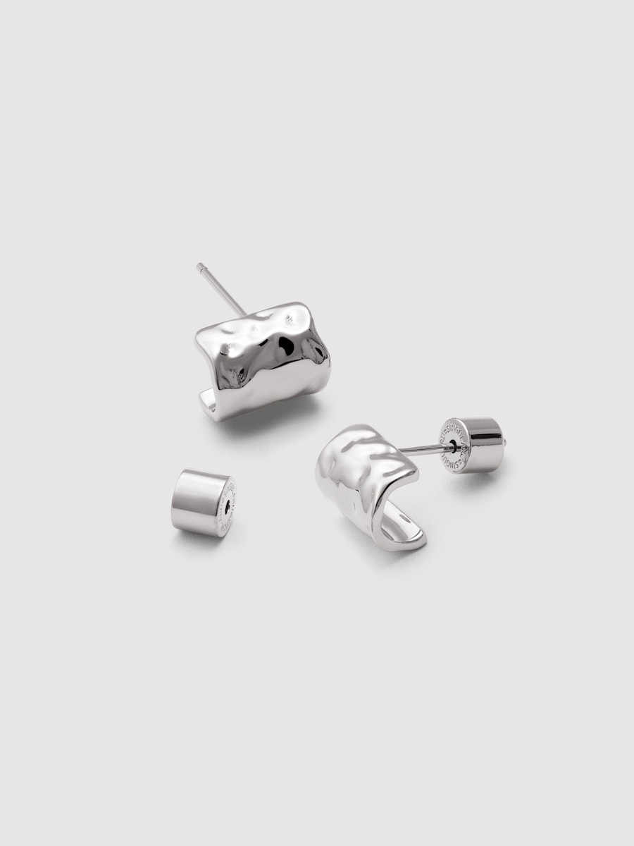 Pendientes Marea de aleación de metales bañado en rodio Plata-3