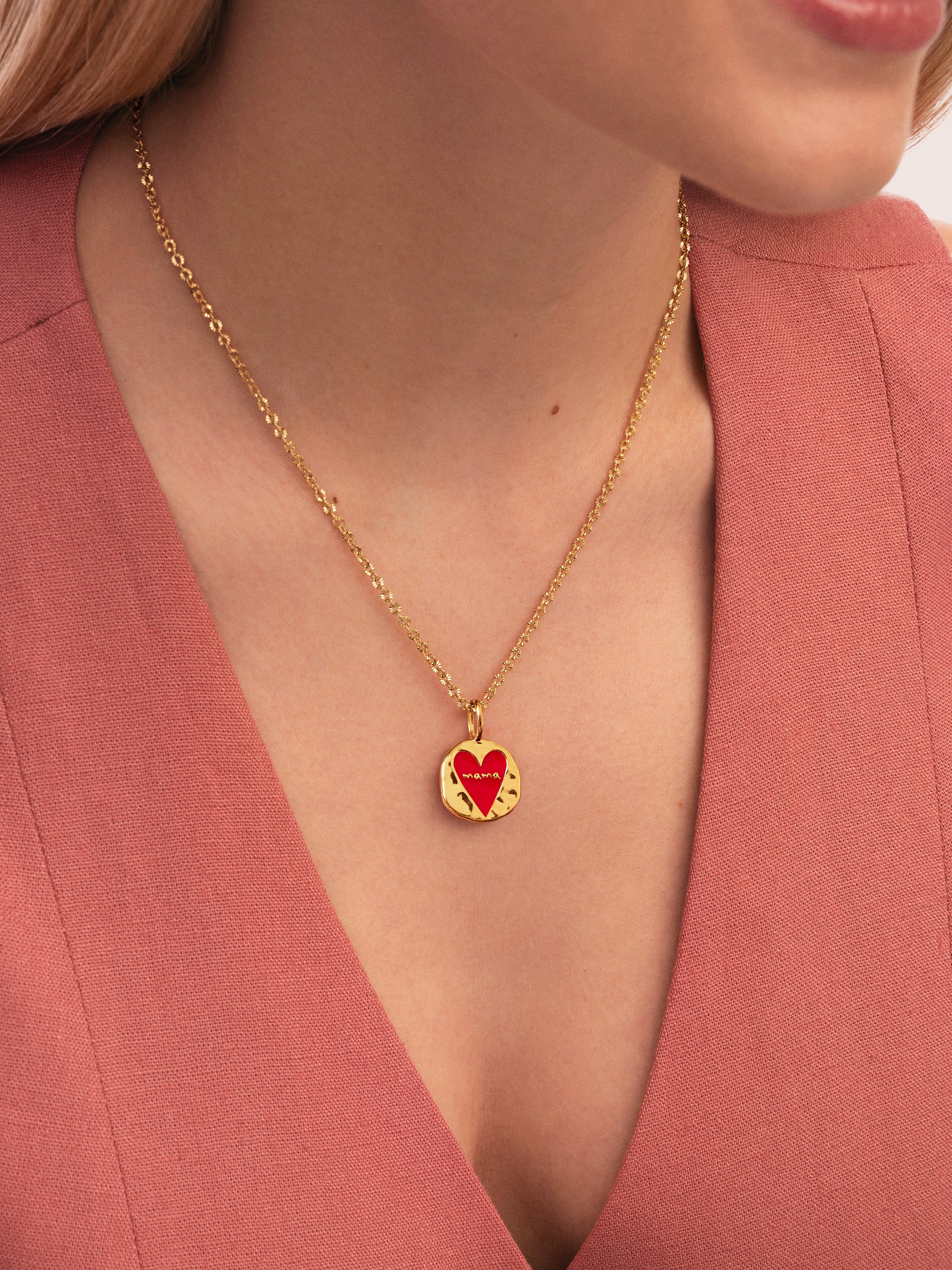 Charm mamá lovely heart de aleación de metales bañado en oro - Singularu - Rojo Rojo-3