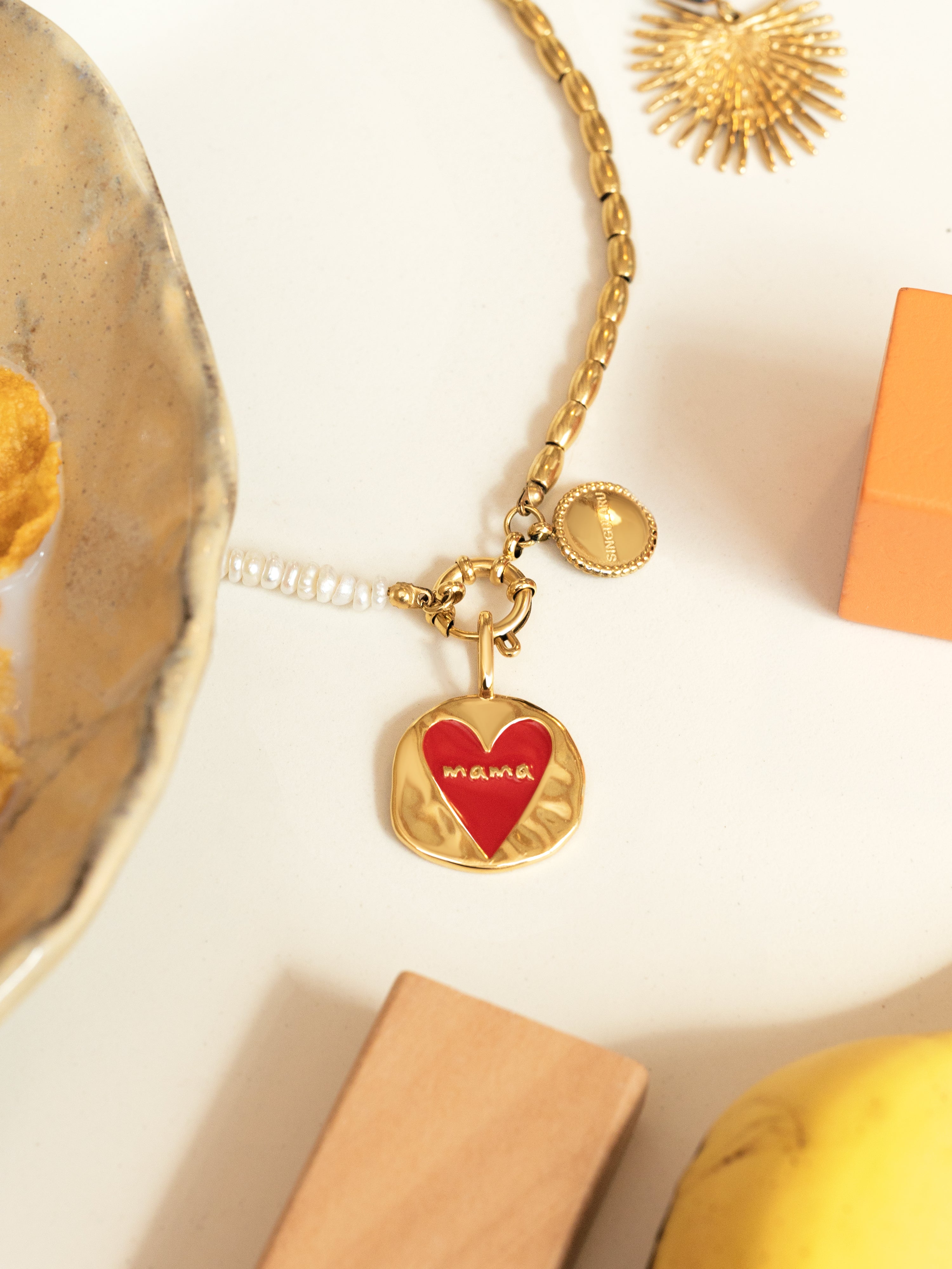 Charm mamá lovely heart de aleación de metales bañado en oro - Singularu - Rojo Rojo-6