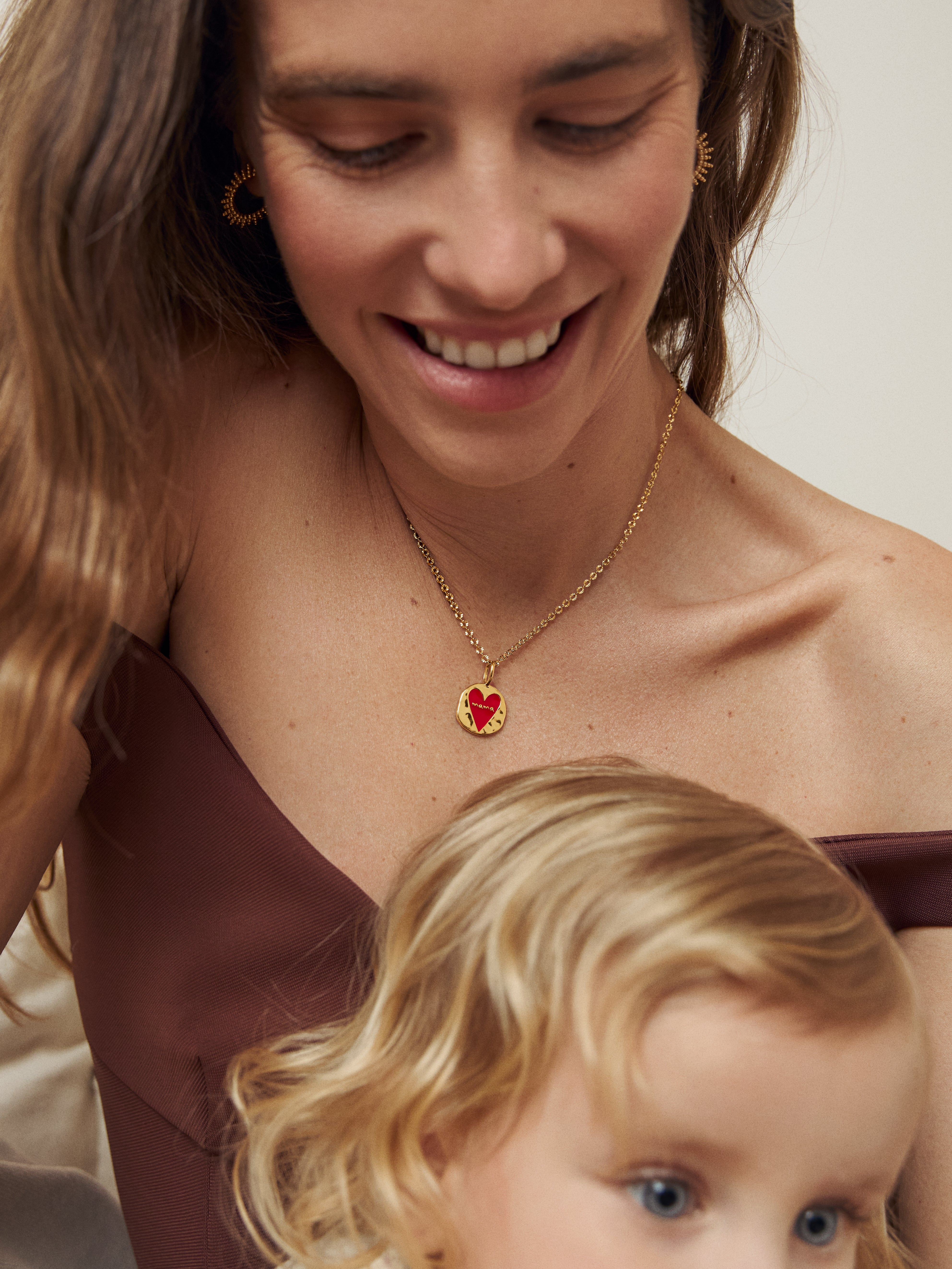 Charm mamá lovely heart de aleación de metales bañado en oro - Singularu - Rojo Rojo-7