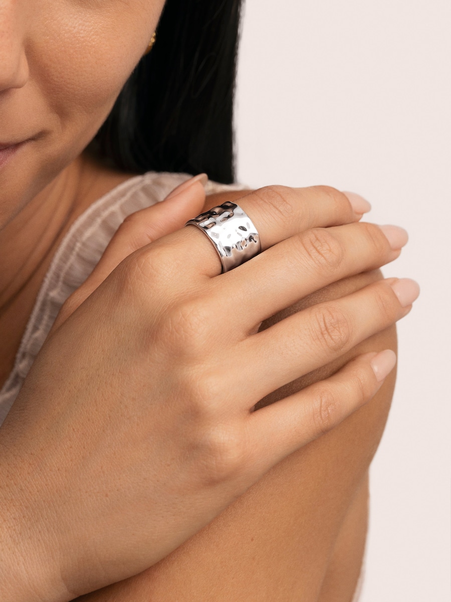 Anillo Marea L de aleación de metales bañado en rodio Plata-2