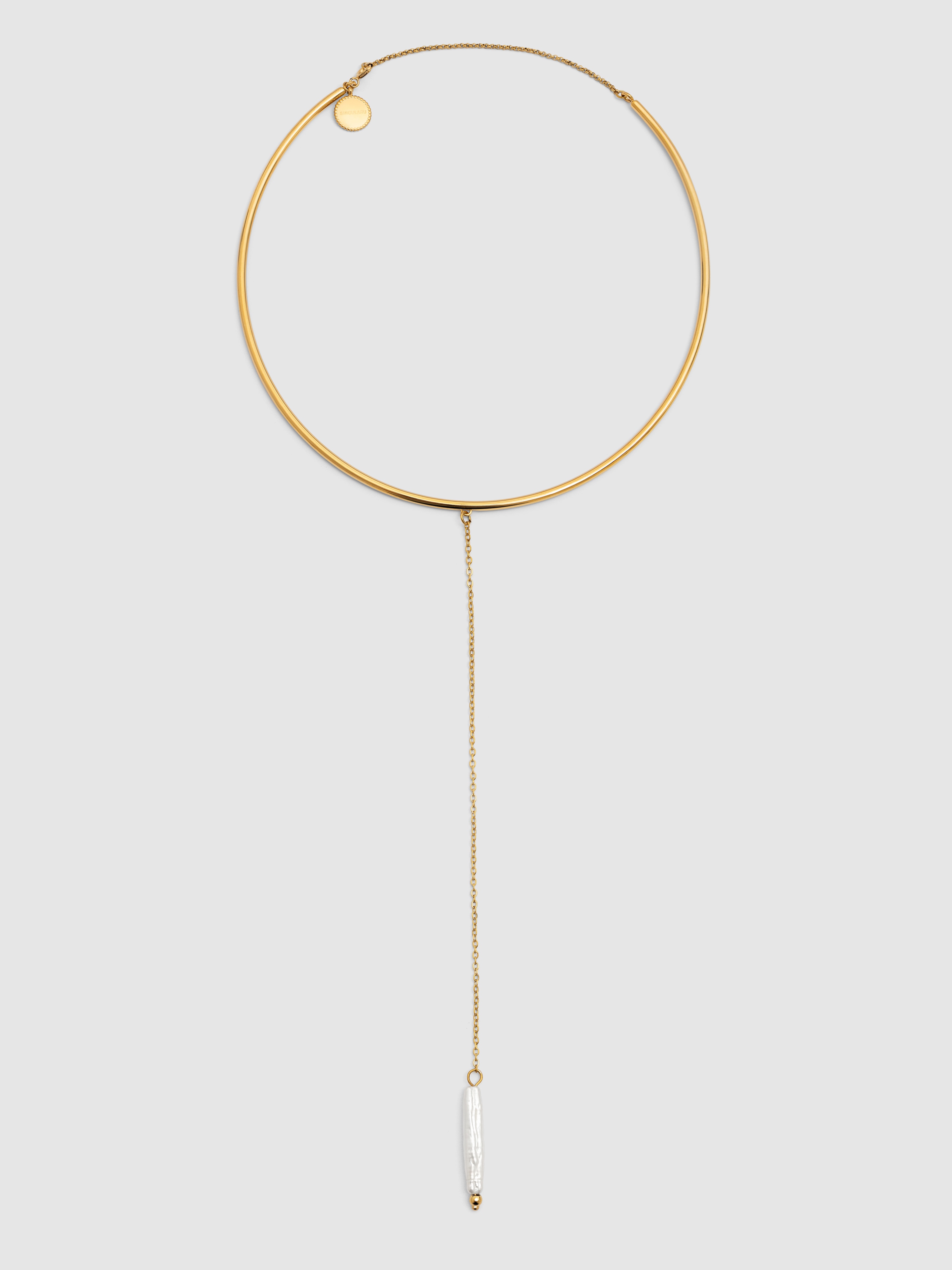 Imagen 0 de Collar tipo chocker y pearl de acero bañado en oro Oro