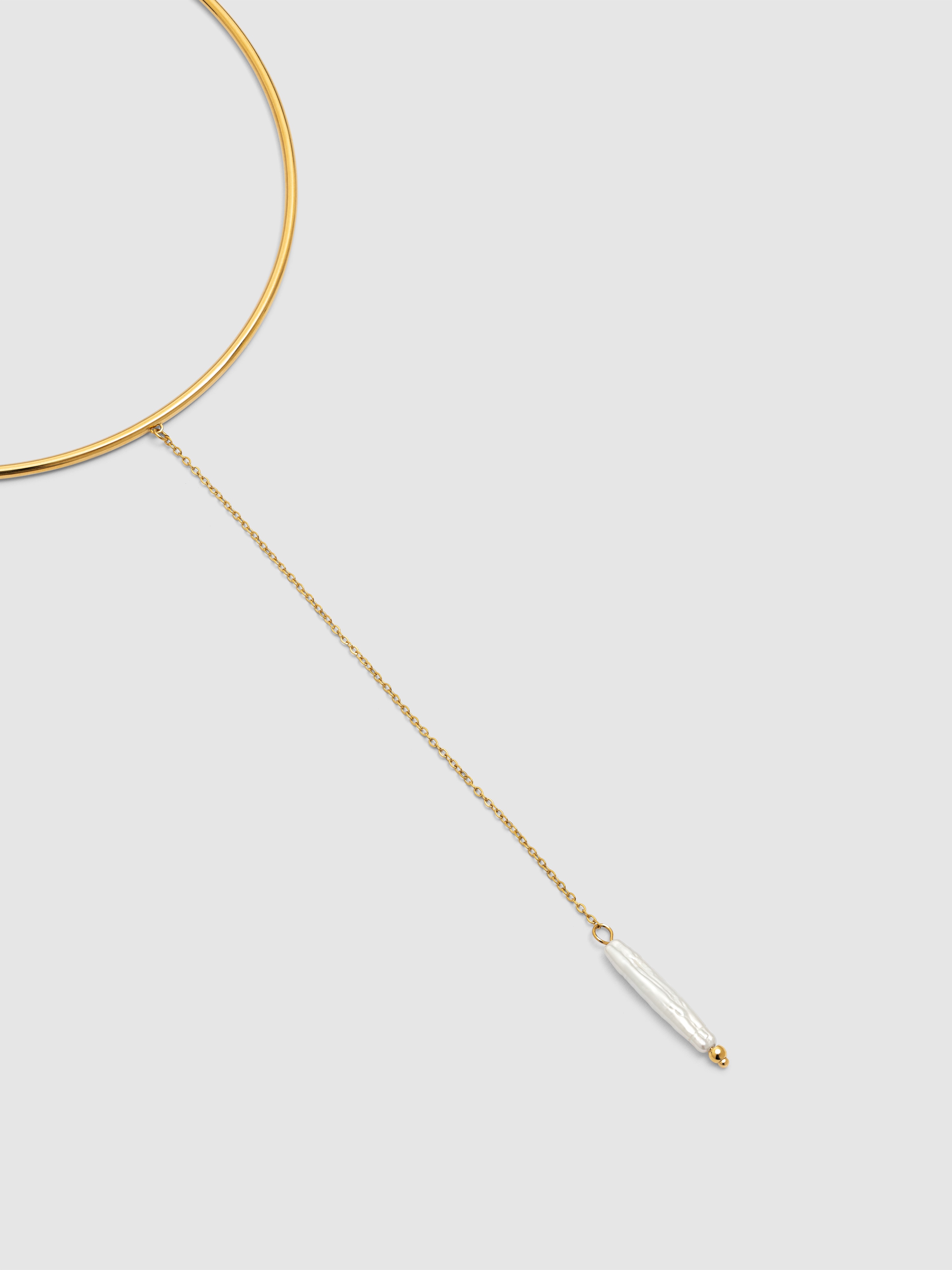 Collar tipo chocker y pearl de acero bañado en - Singularu - Oro Oro-4