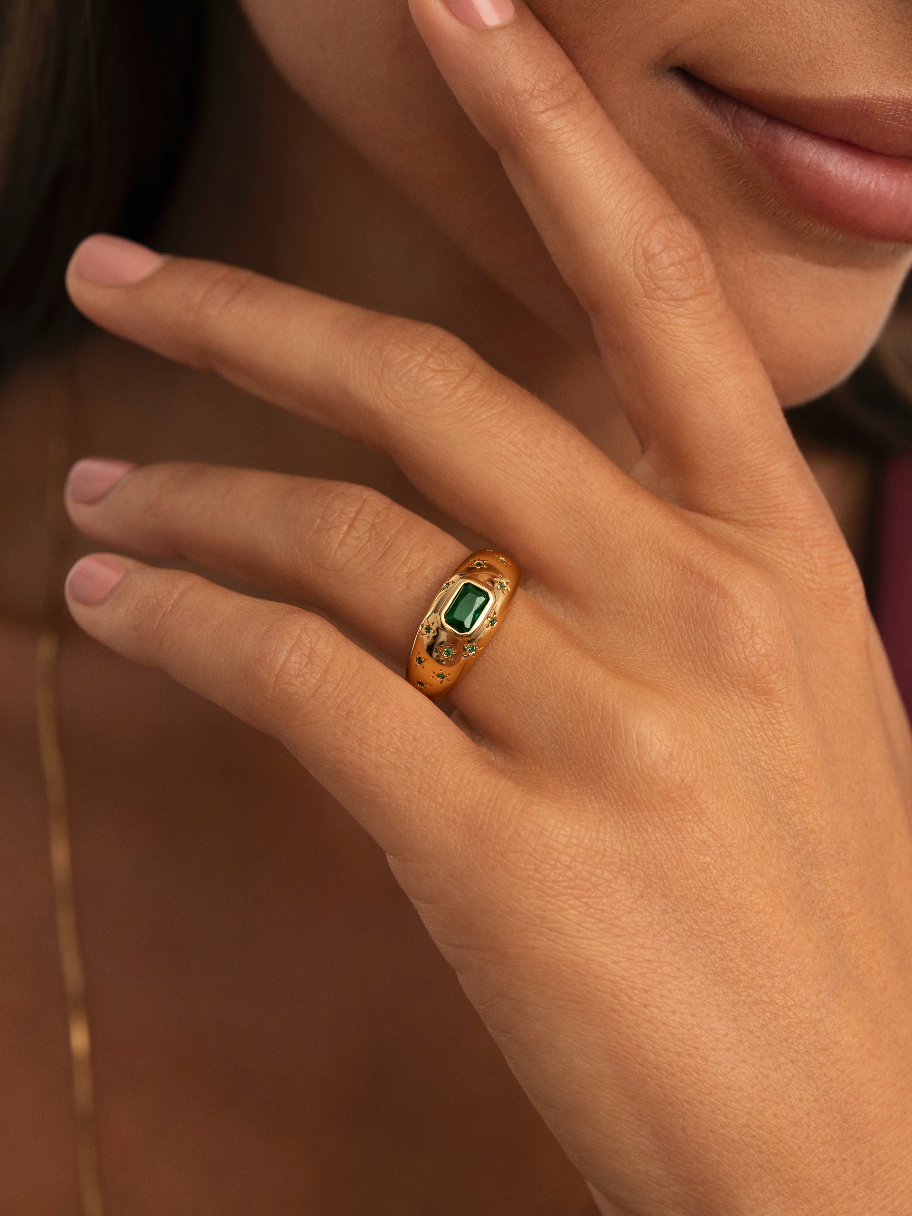 Anillo charlotte esmeralda de aleación de metales bañado en oro - Singularu - Verde Verde-2