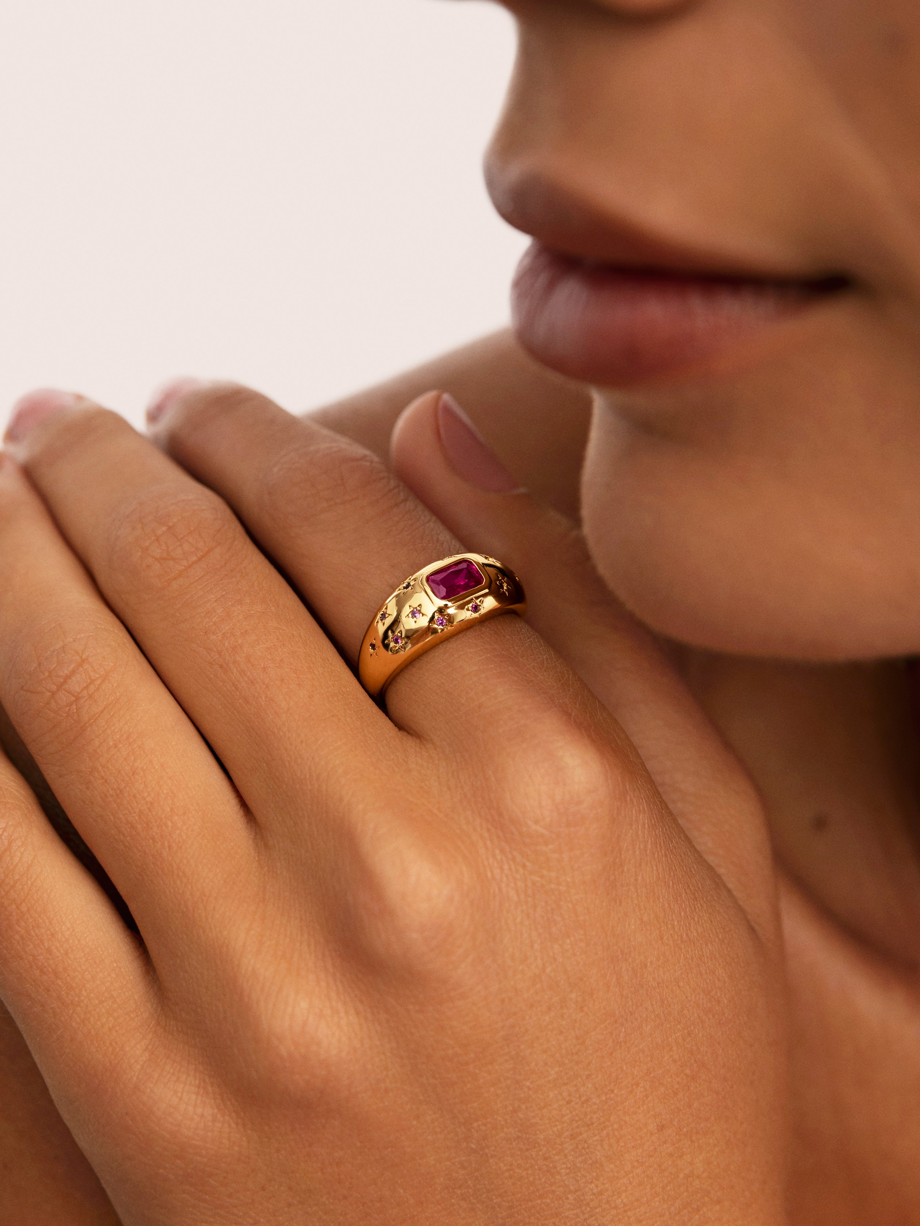 Anillo charlotte fucsia de aleación de metales bañado en oro - Singularu - Rosa Rosa-3