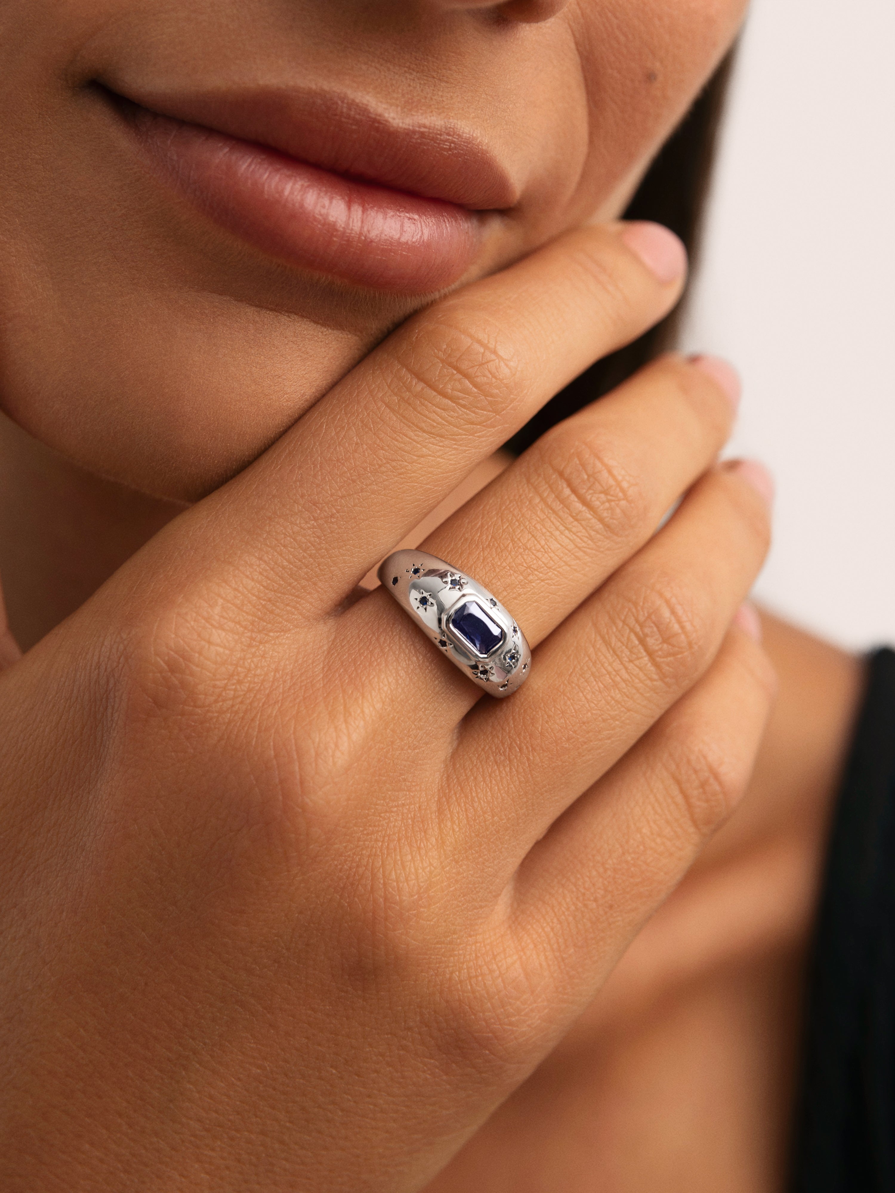 Anillo charlotte azul de aleación de metales bañado en rodio - Singularu - Azul Azul-2