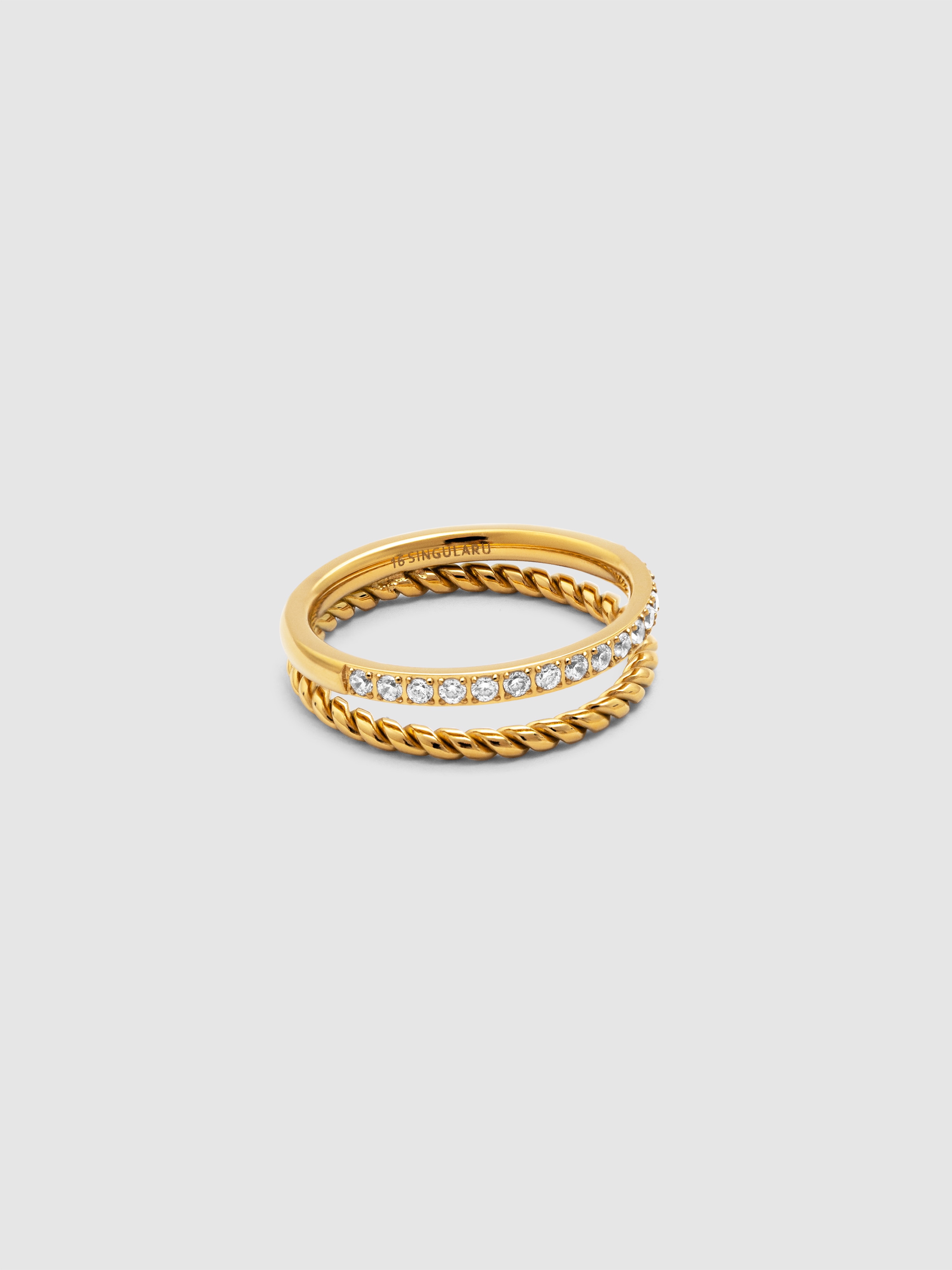 Anillo doble tressia spark de acero bañado en oro - Singularu - Dorado Dorado-1