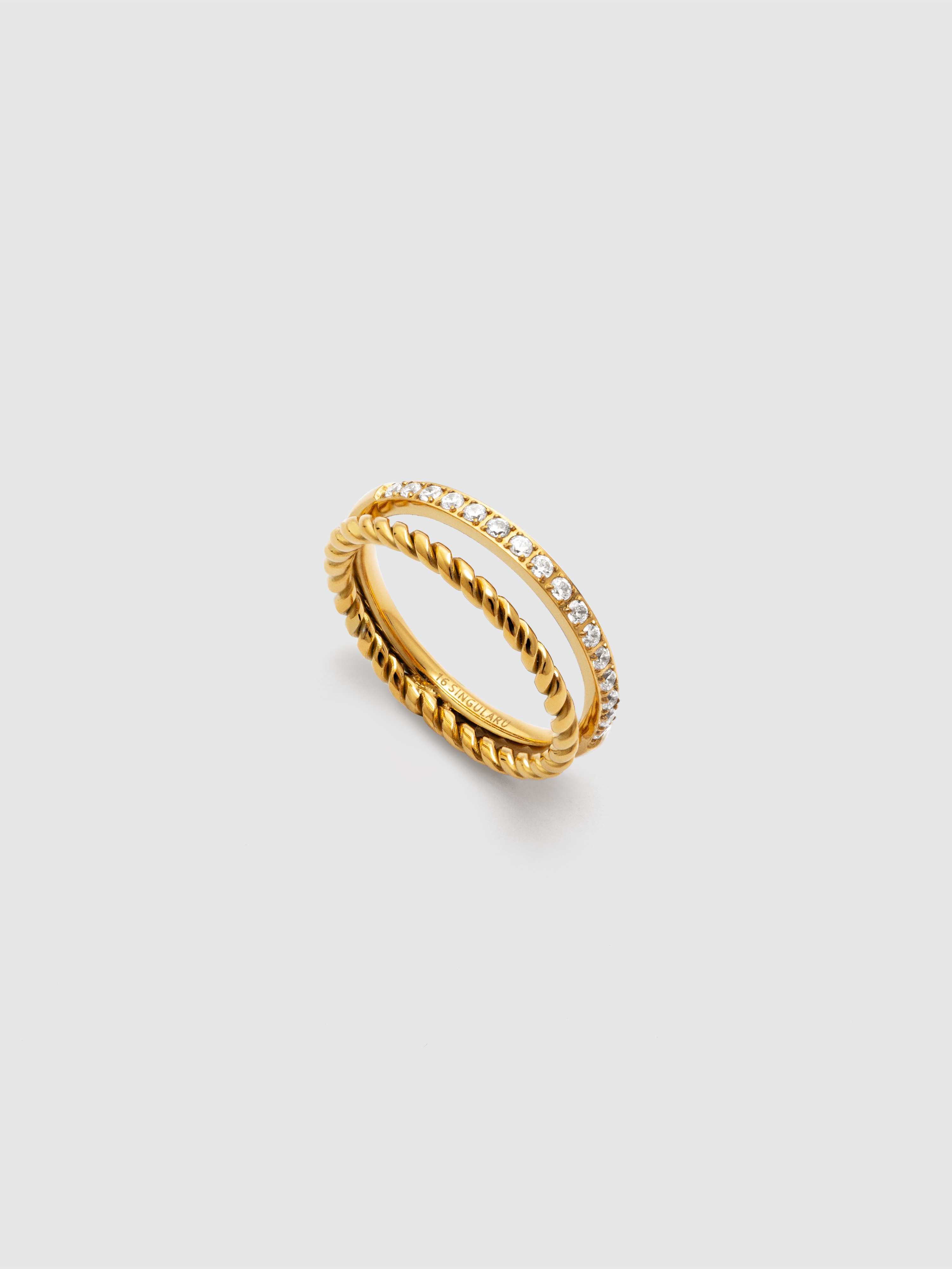 Anillo doble tressia spark de acero bañado en oro - Singularu - Dorado Dorado-4