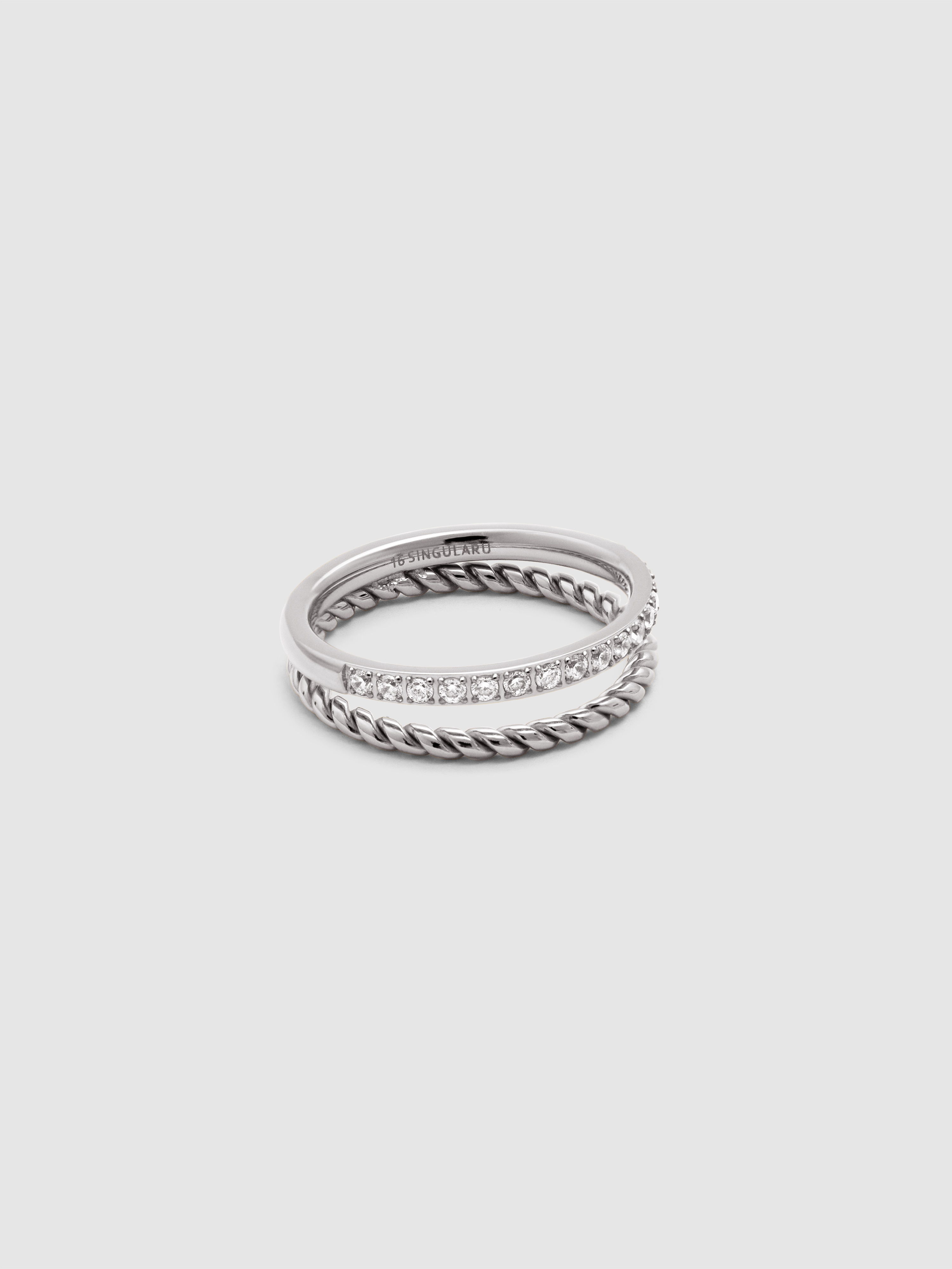 Anillo doble tressia spark de acero - Singularu - Plateado Plateado-1