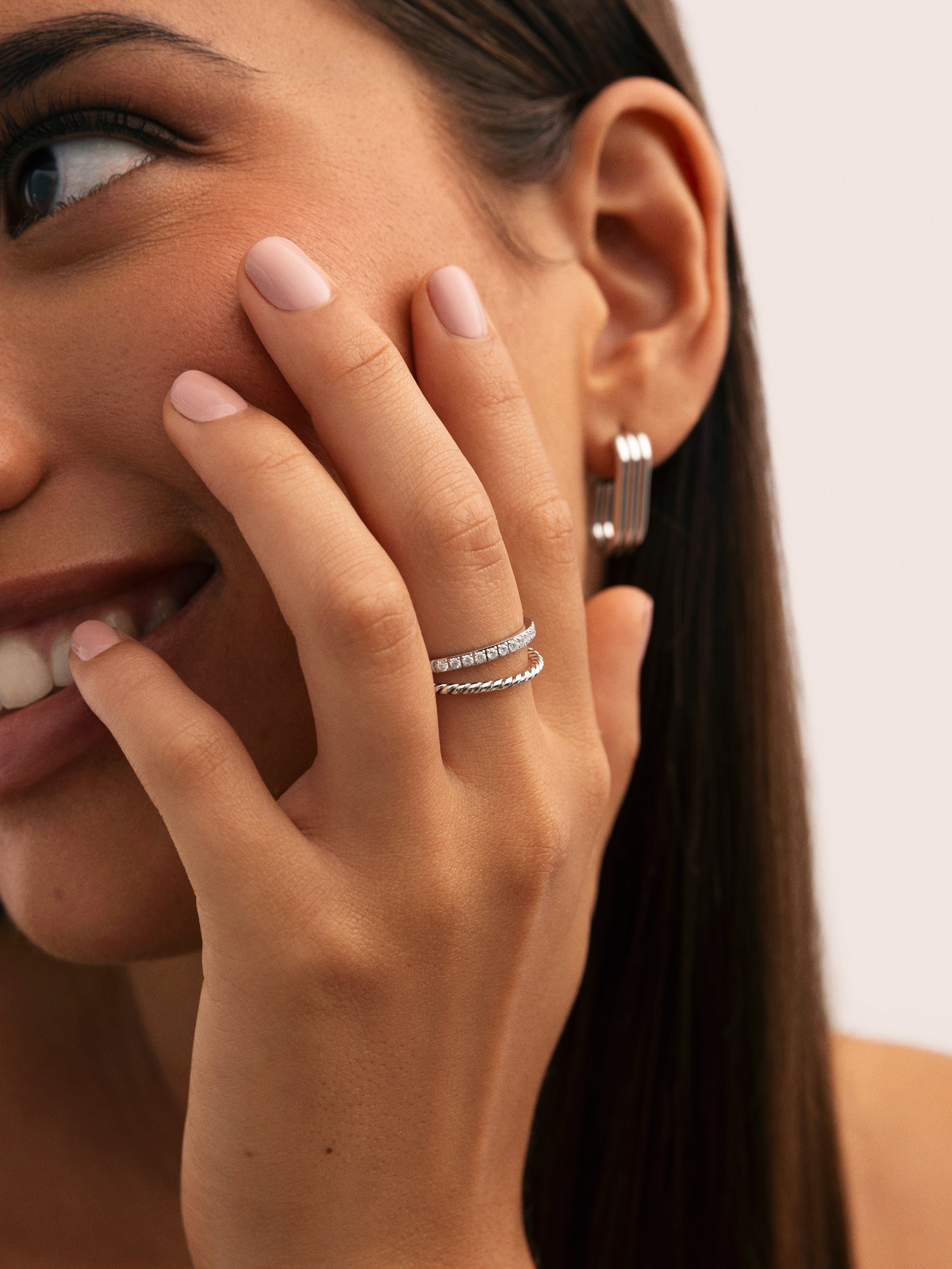 Anillo doble tressia spark de acero - Singularu - Plateado Plateado-2