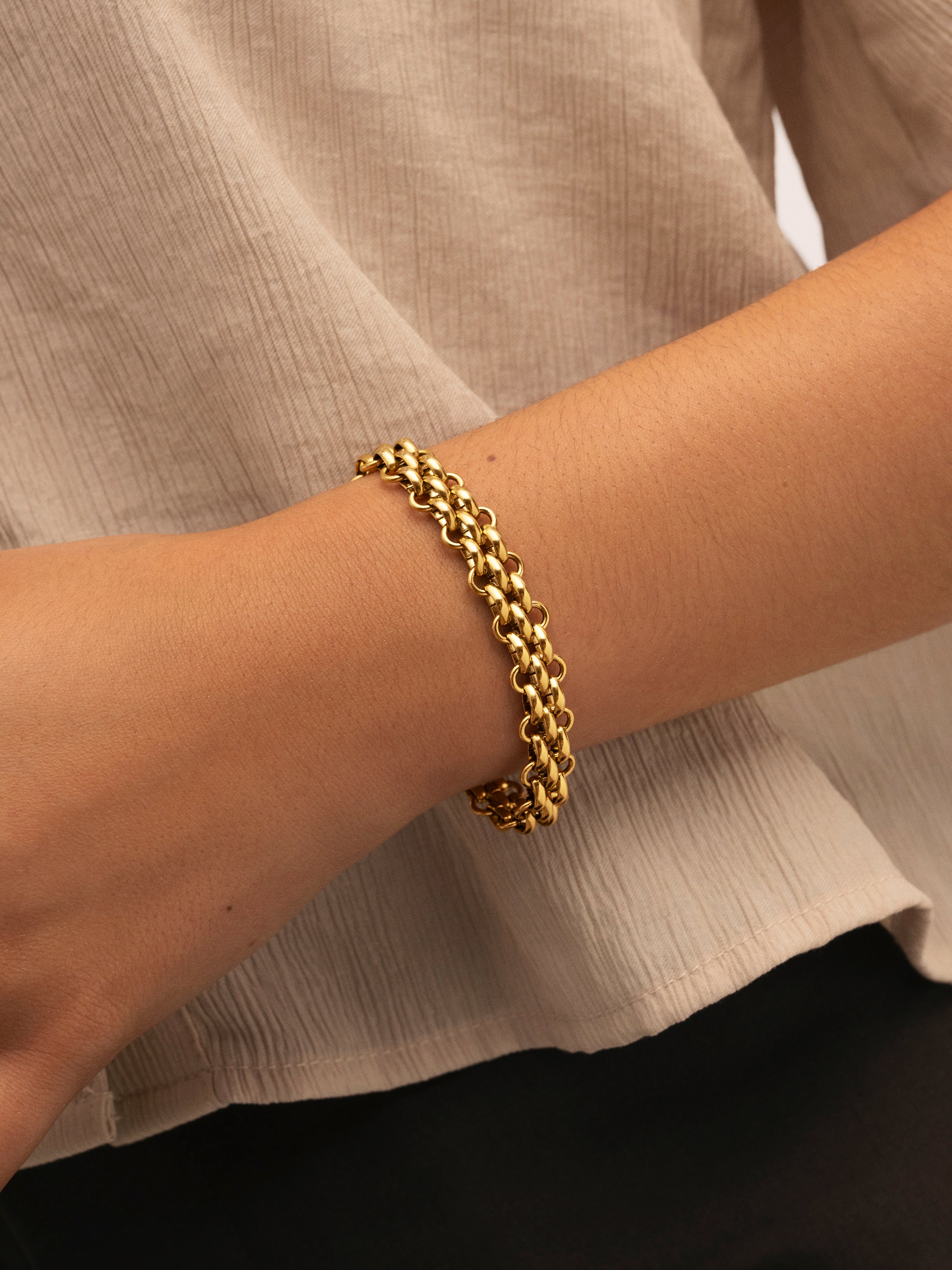 Pulsera de eslabones eloria de acero bañado en oro - Singularu - Dorado Dorado-2
