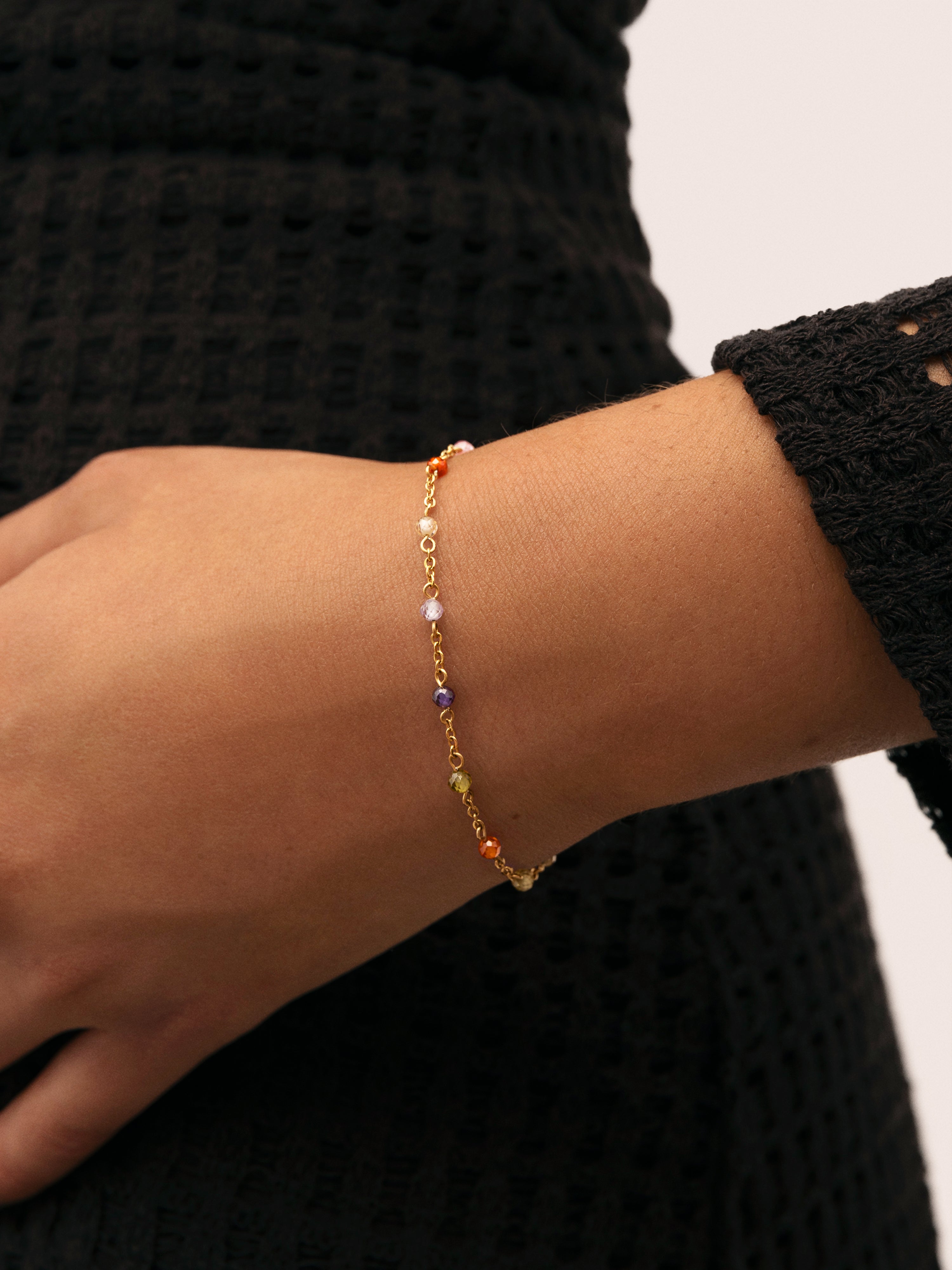 Pulsera de cadena crystal colors atardecer de acero bañado en oro - Singularu - Multicolor Multicolor-3