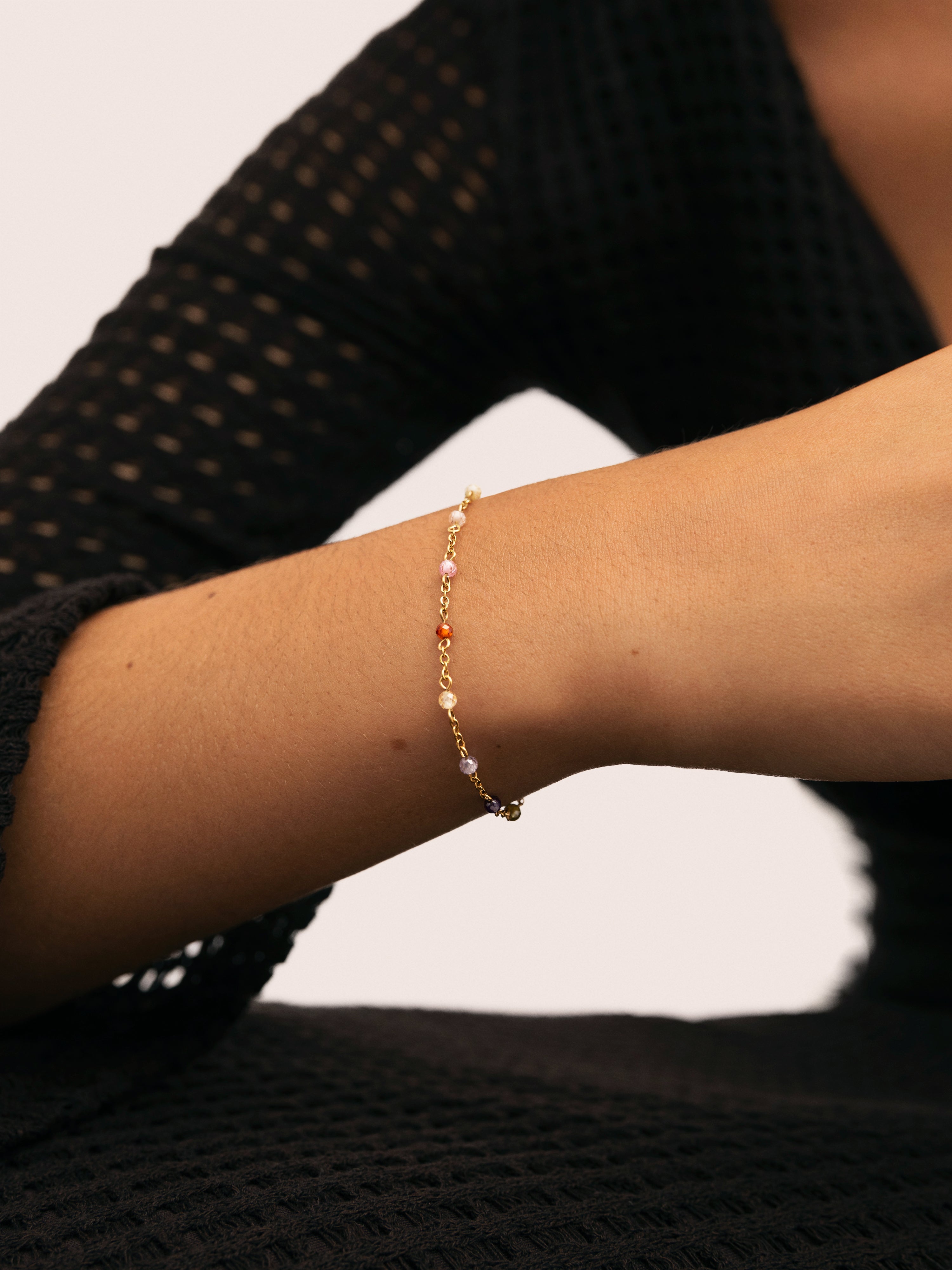 Pulsera de cadena crystal colors atardecer de acero bañado en oro - Singularu - Multicolor Multicolor-5