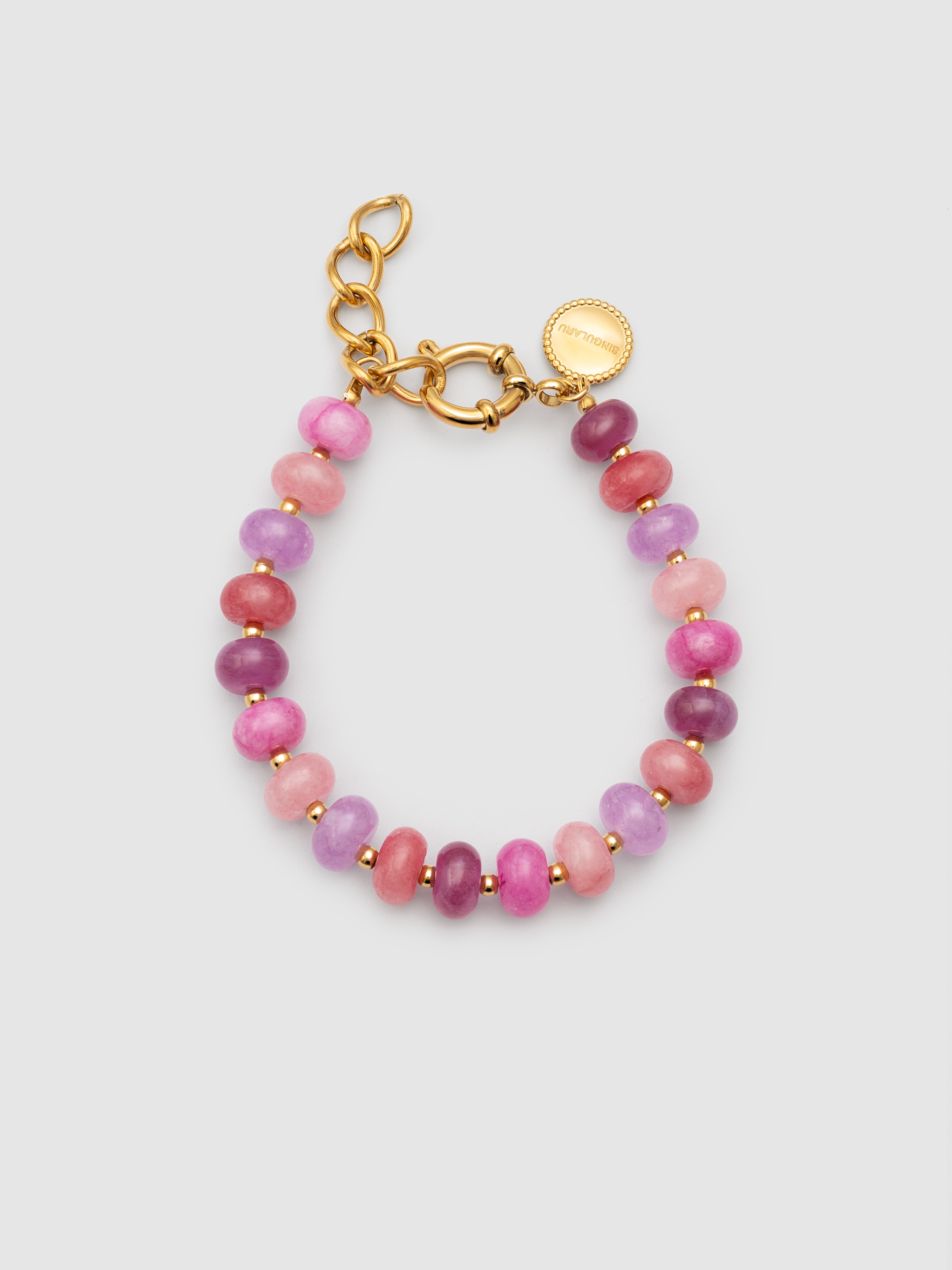 Pulsera con eslabones rosé stones de acero bañado en oro - Singularu - Rosa Rosa-1