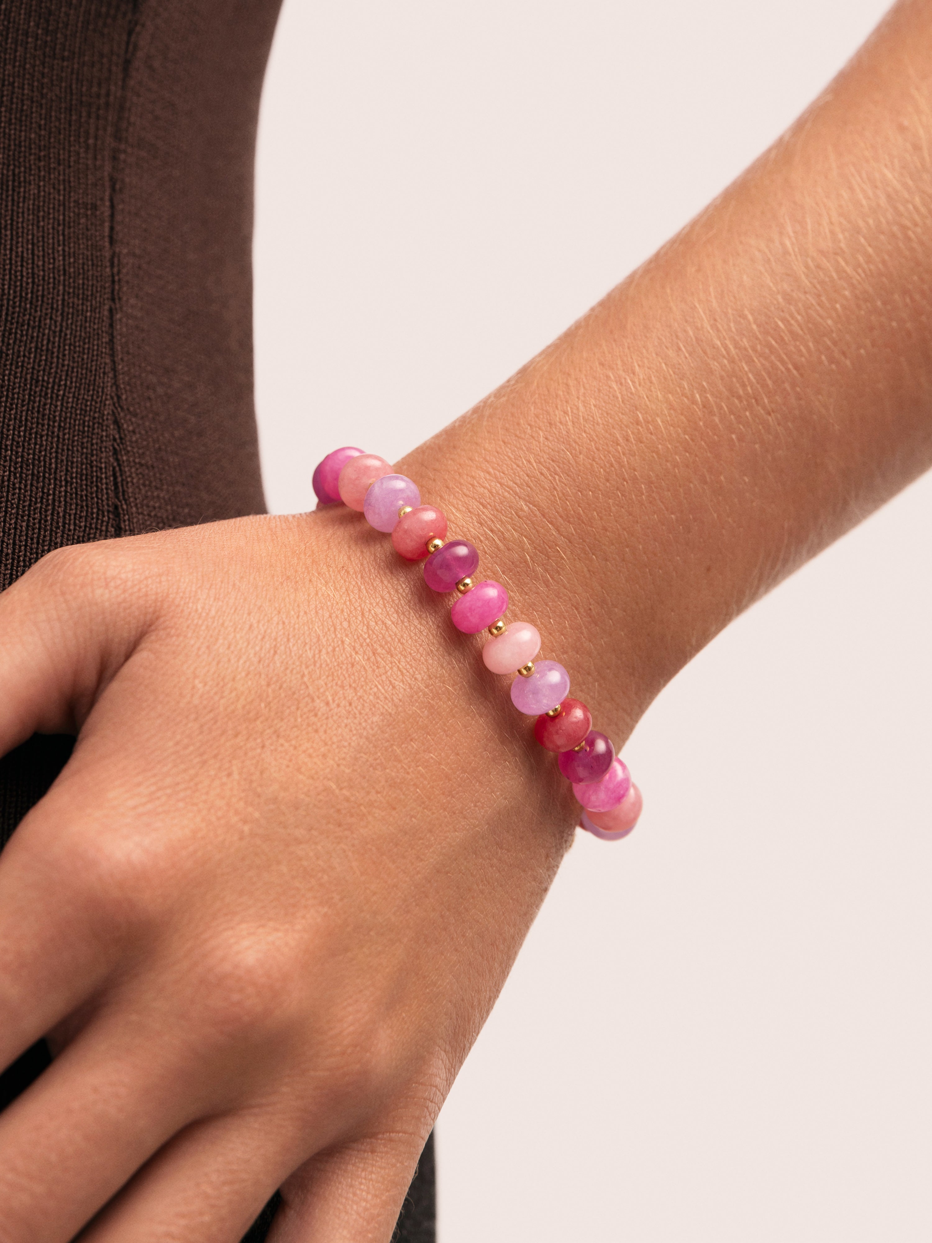 Pulsera con eslabones rosé stones de acero bañado en oro - Singularu - Rosa Rosa-3