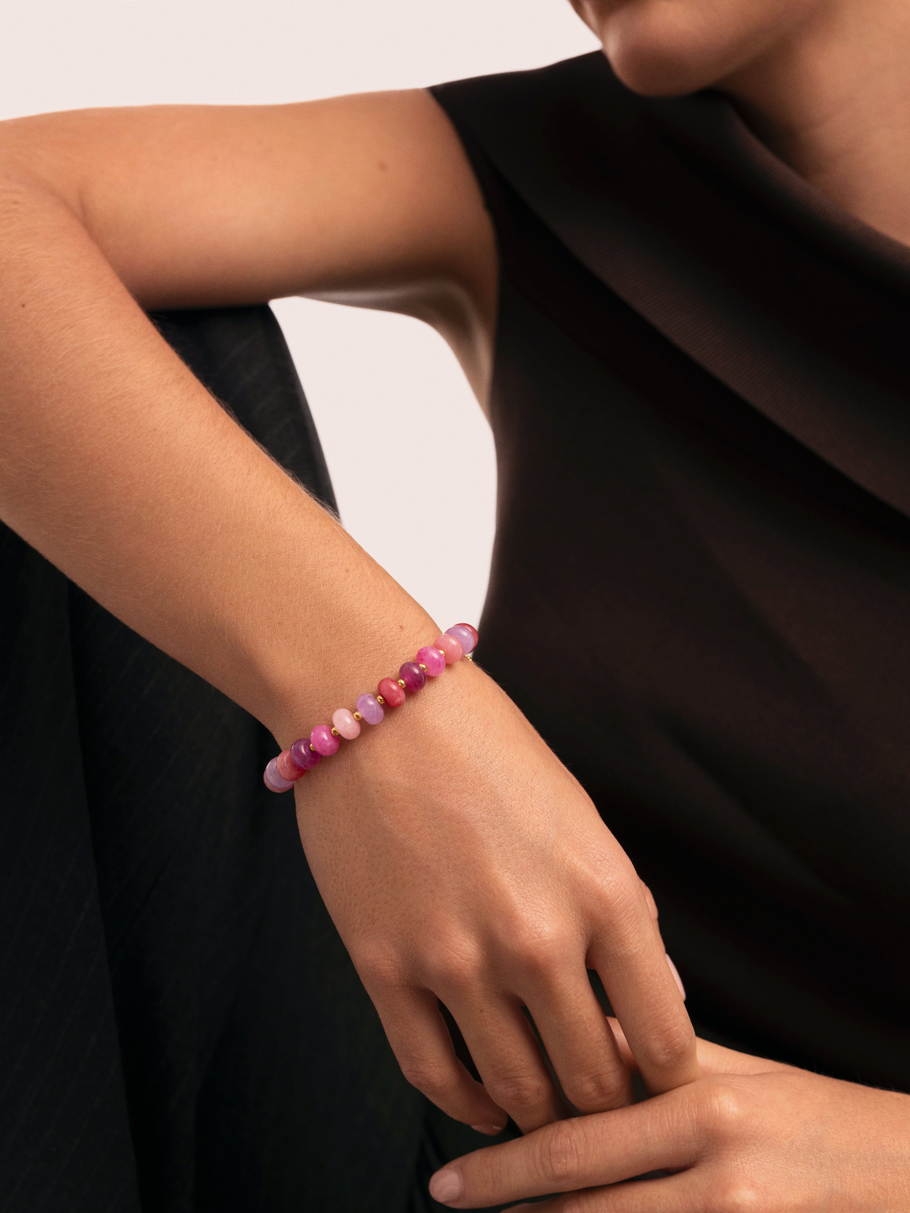 Pulsera con eslabones rosé stones de acero bañado en oro - Singularu - Rosa Rosa-5