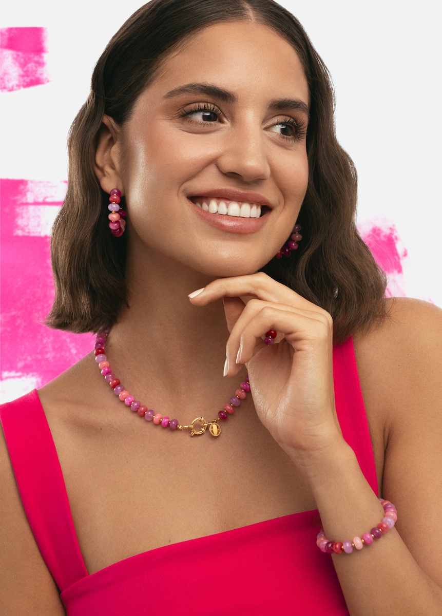 Pulsera Rosé Stones de acero bañado en oro Rosa-5