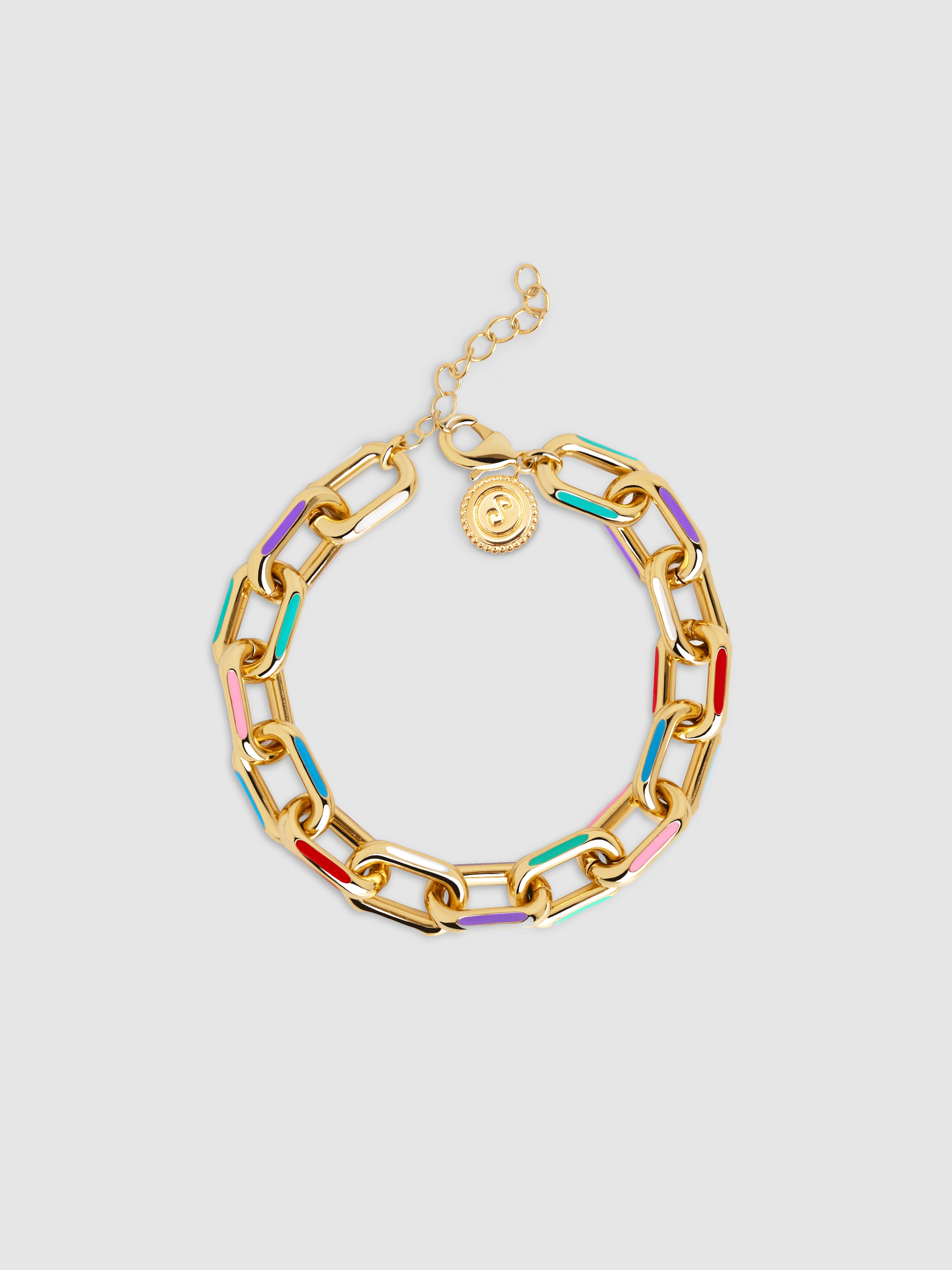 Pulsera de eslabones link rainbow enamel de acero bañado en oro - Singularu - Multicolor Multicolor-1