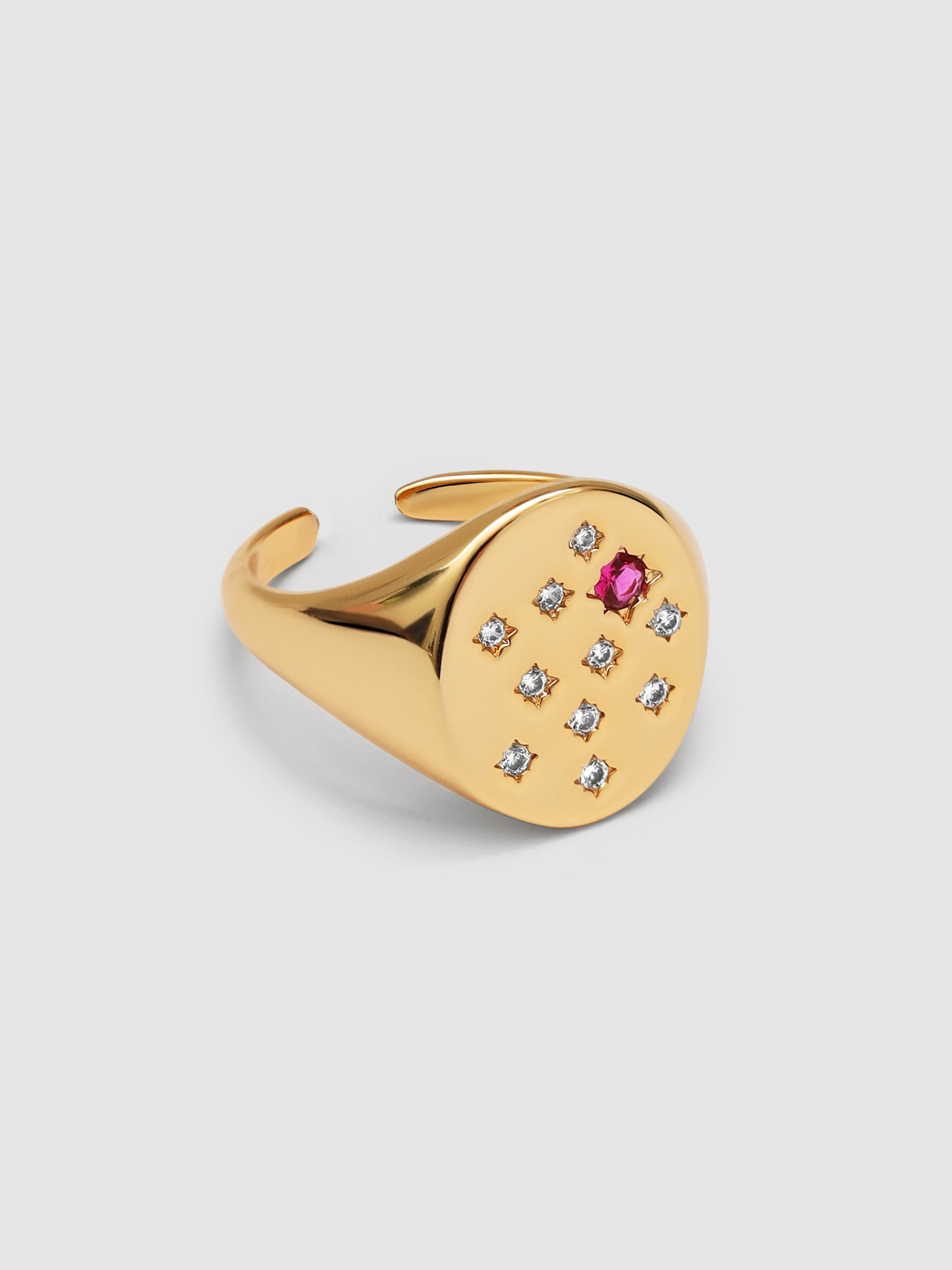Anillo sello de aleación de metales bañado en oro - Singularu - Rosa Rosa-1