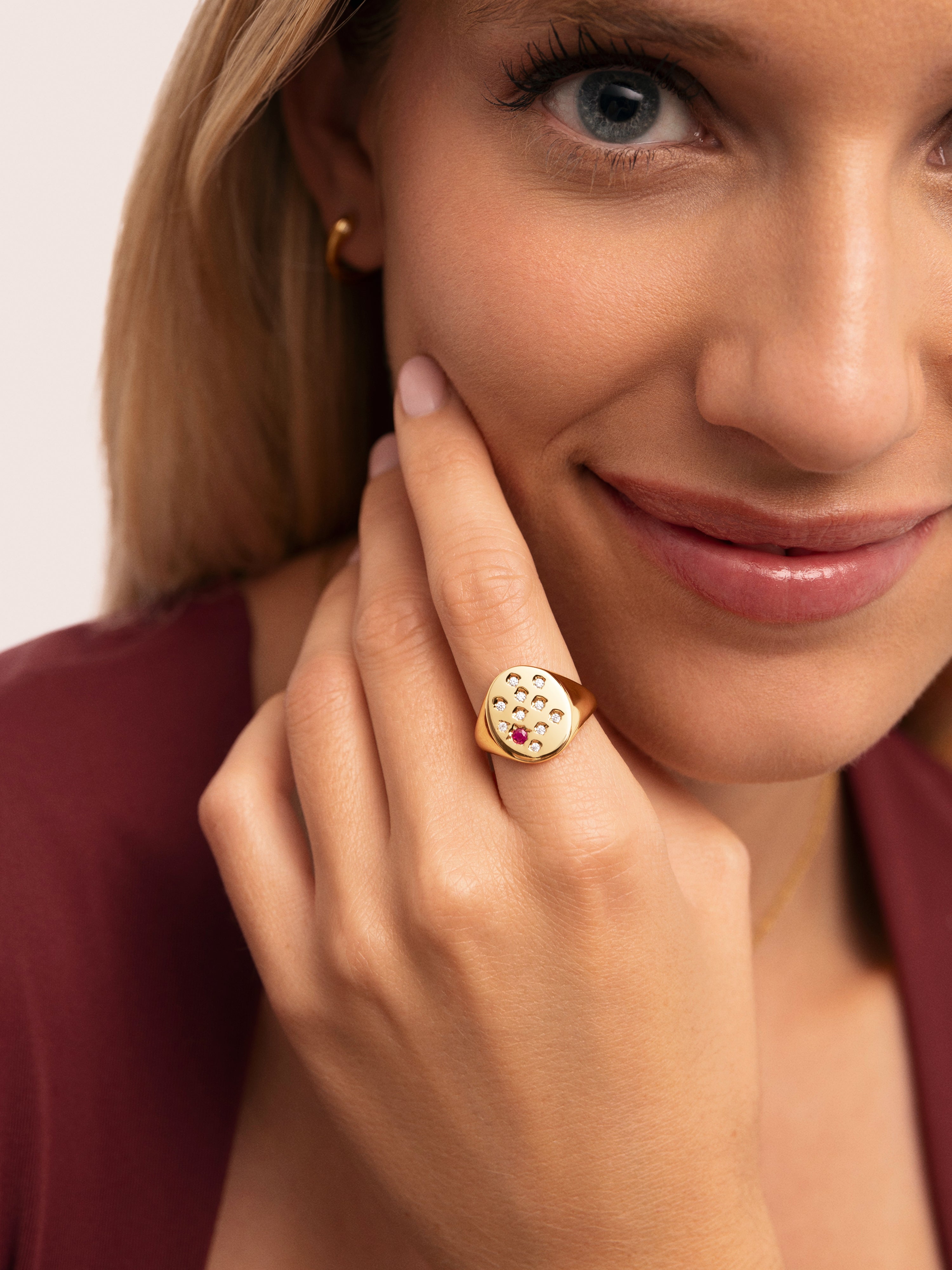Anillo sello de aleación de metales bañado en oro - Singularu - Rosa Rosa-3