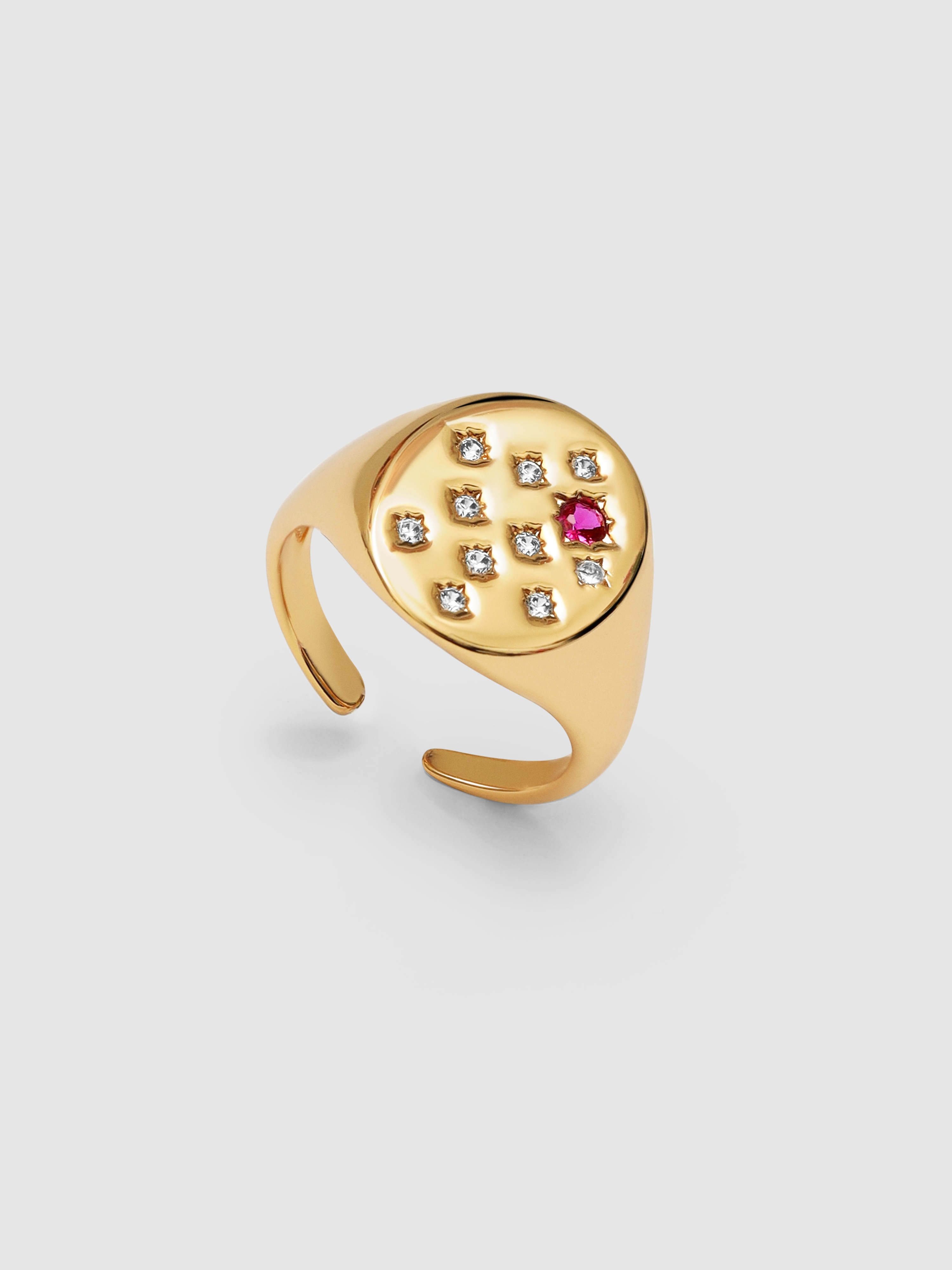 Anillo sello de aleación de metales bañado en oro - Singularu - Rosa Rosa-4
