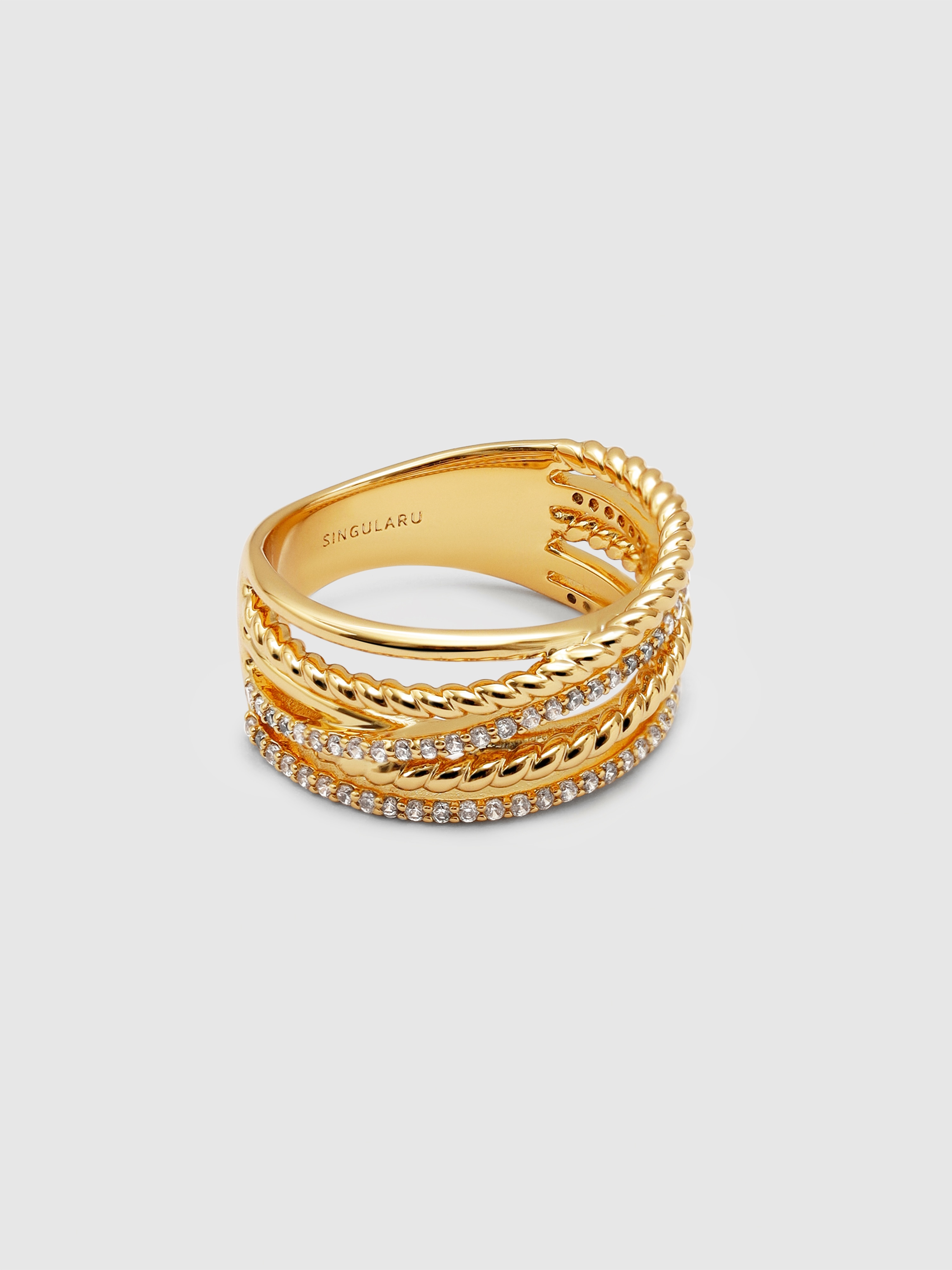 Anillo triple cross spark de aleación de metales bañado en oro - Singularu - Dorado Dorado-1