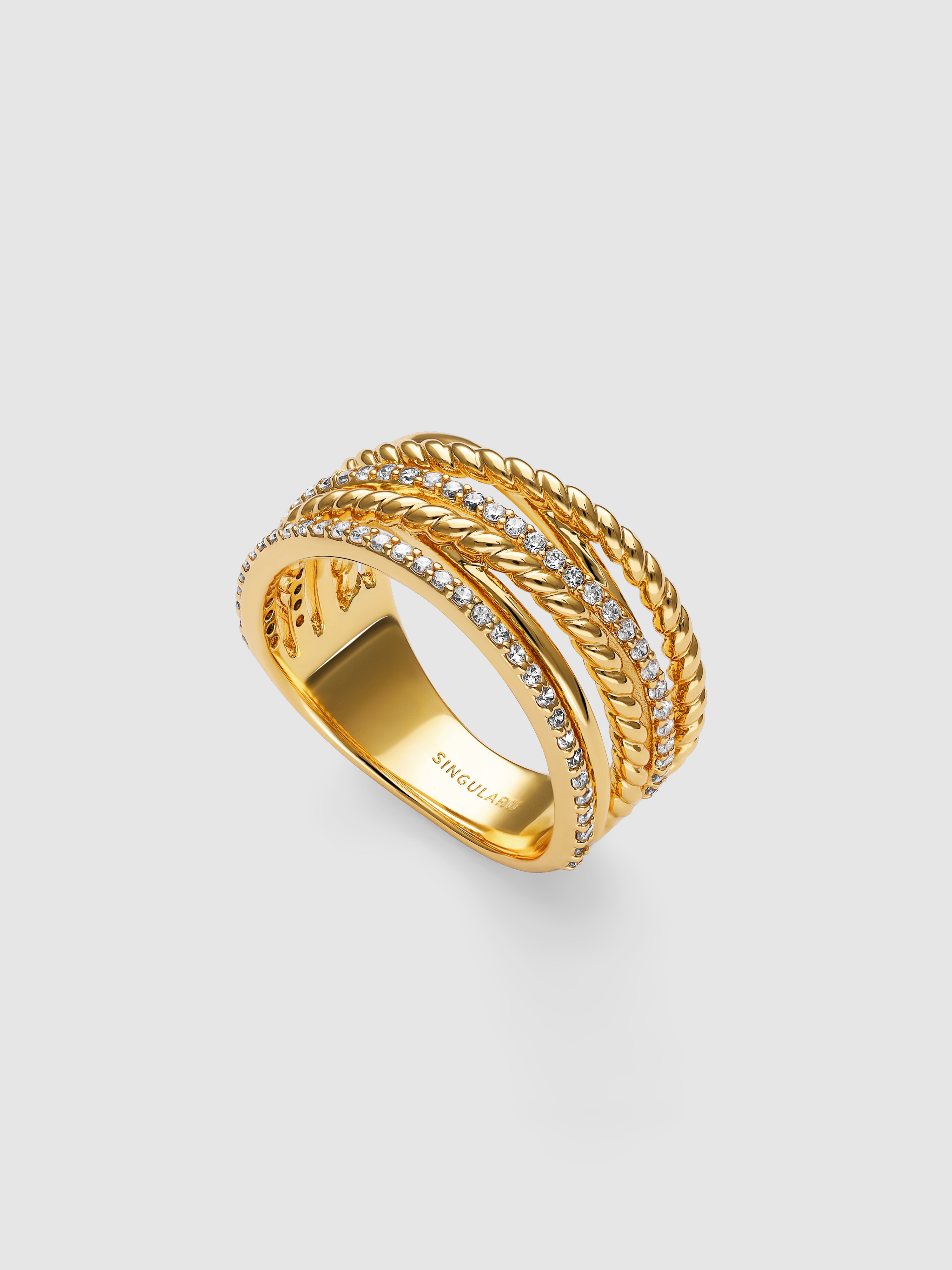 Anillo triple cross spark de aleación de metales bañado en oro - Singularu - Dorado Dorado-4