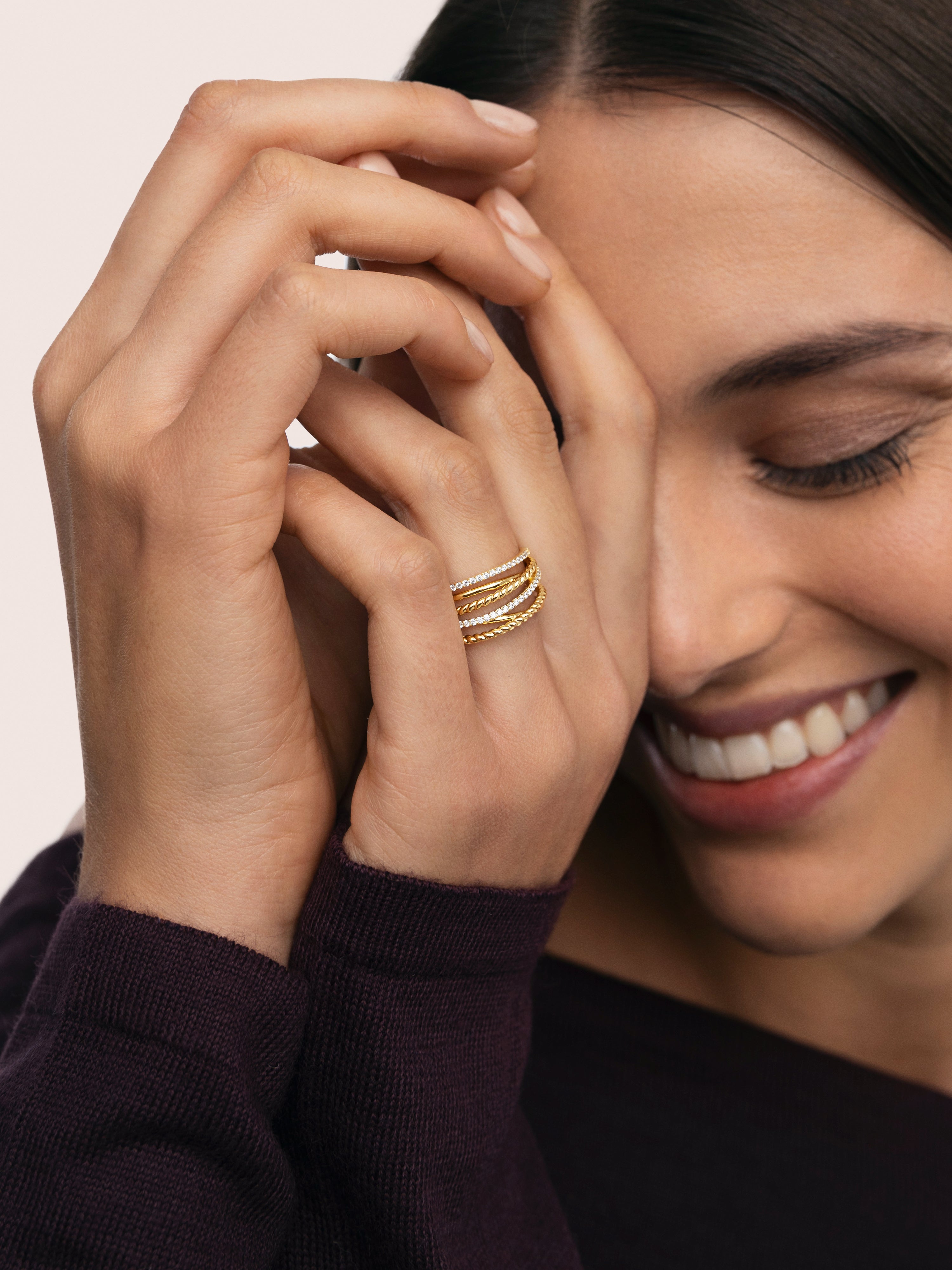 Anillo triple cross spark de aleación de metales bañado en oro - Singularu - Dorado Dorado-5