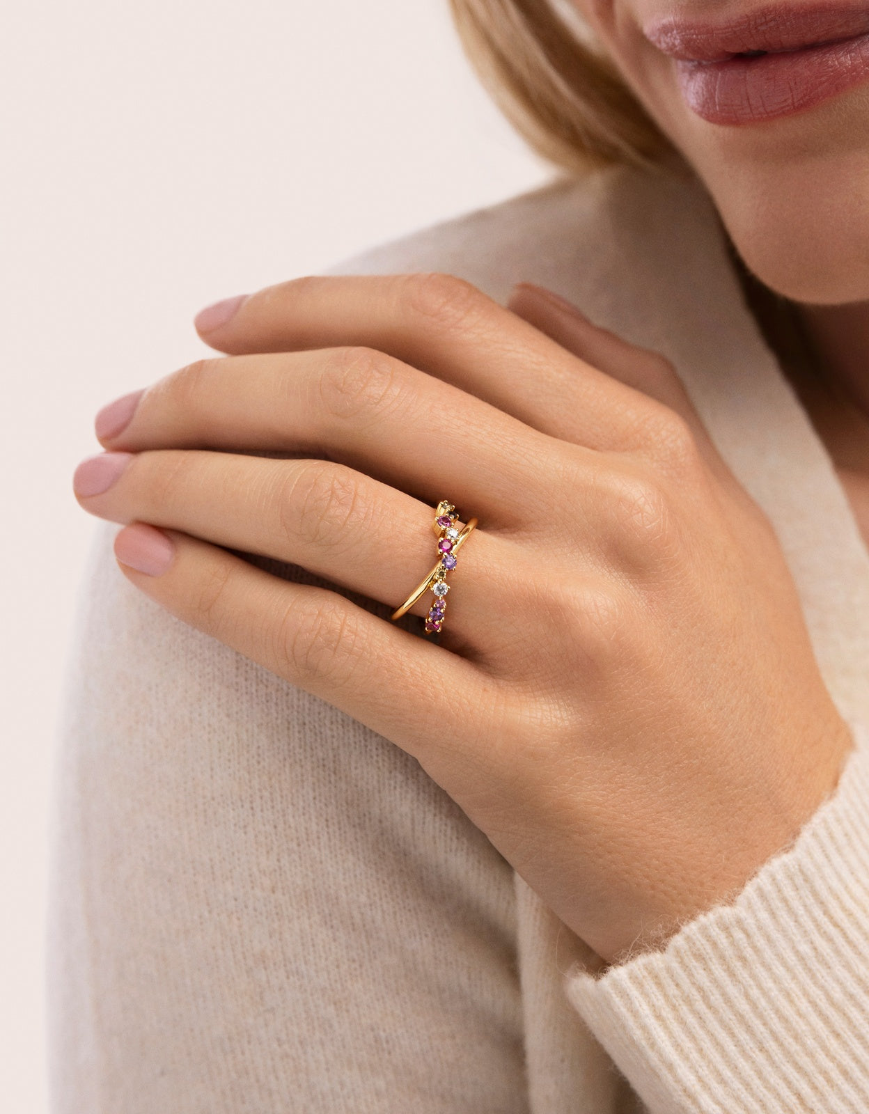 Anillo estellar cross de aleación de metales bañado en oro - Singularu - Multicolor Multicolor-2