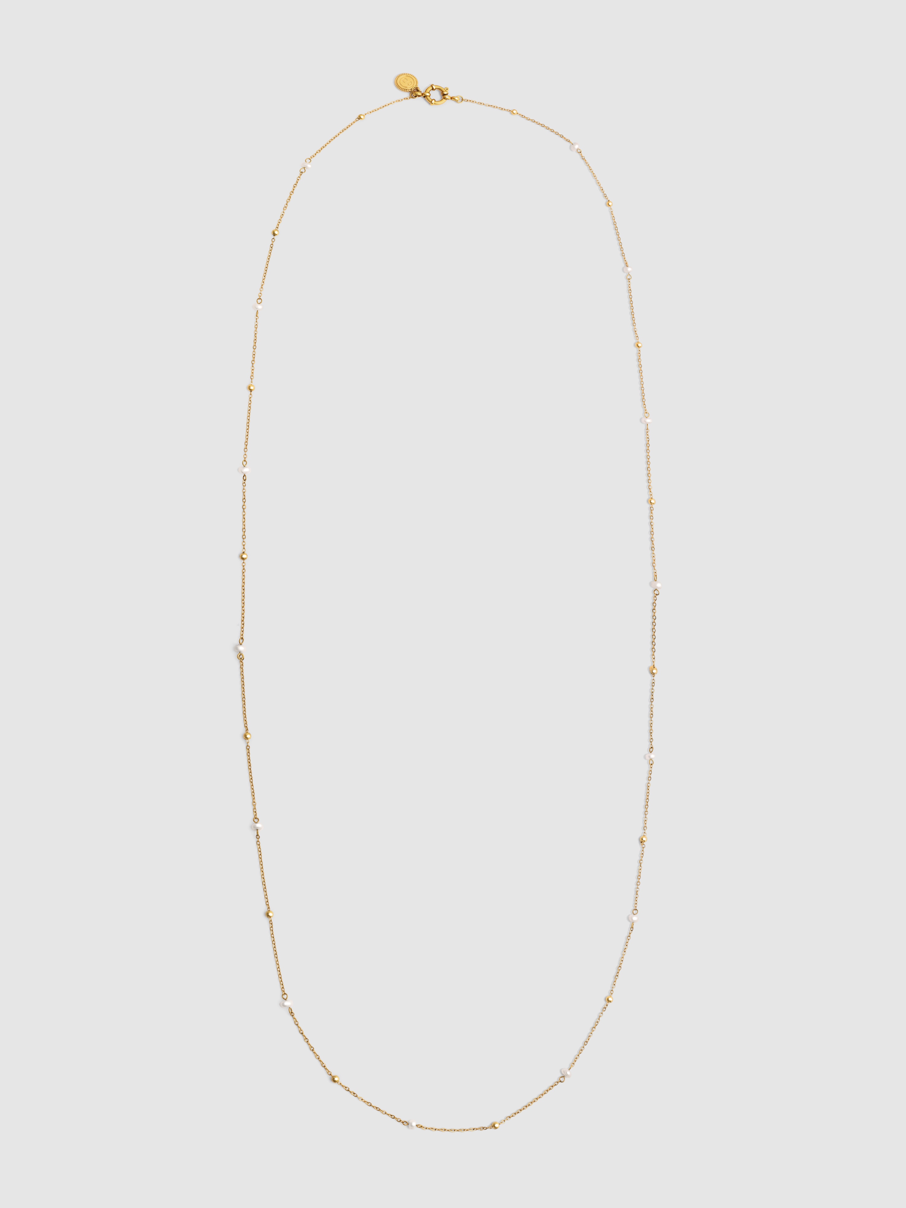 Collar long pearl dots de acero bañado en oro - Singularu - Dorado Dorado-4