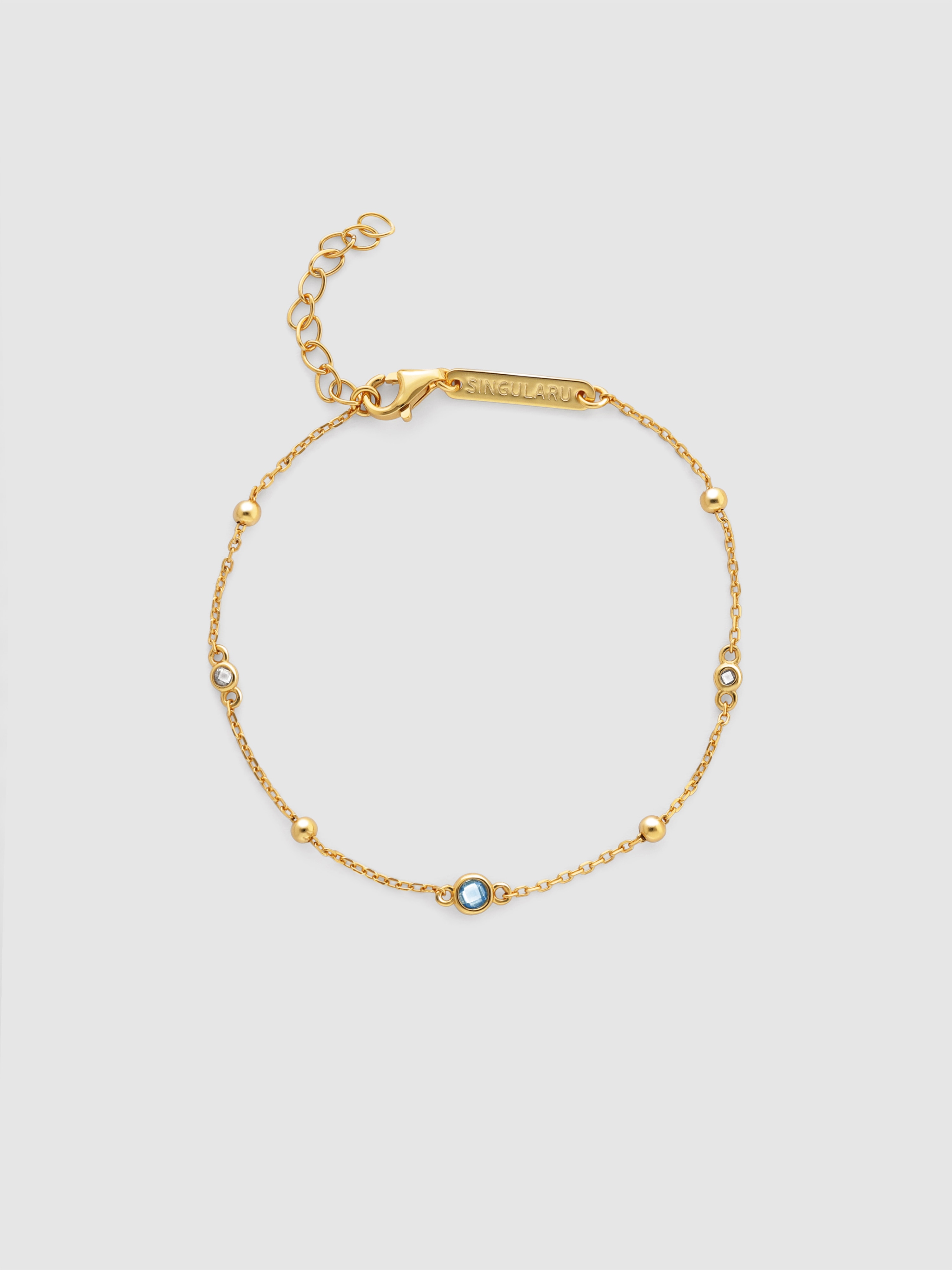 Imagen 0 de Pulsera de cadena birthstone de plata bañada en oro diciembre Azul
